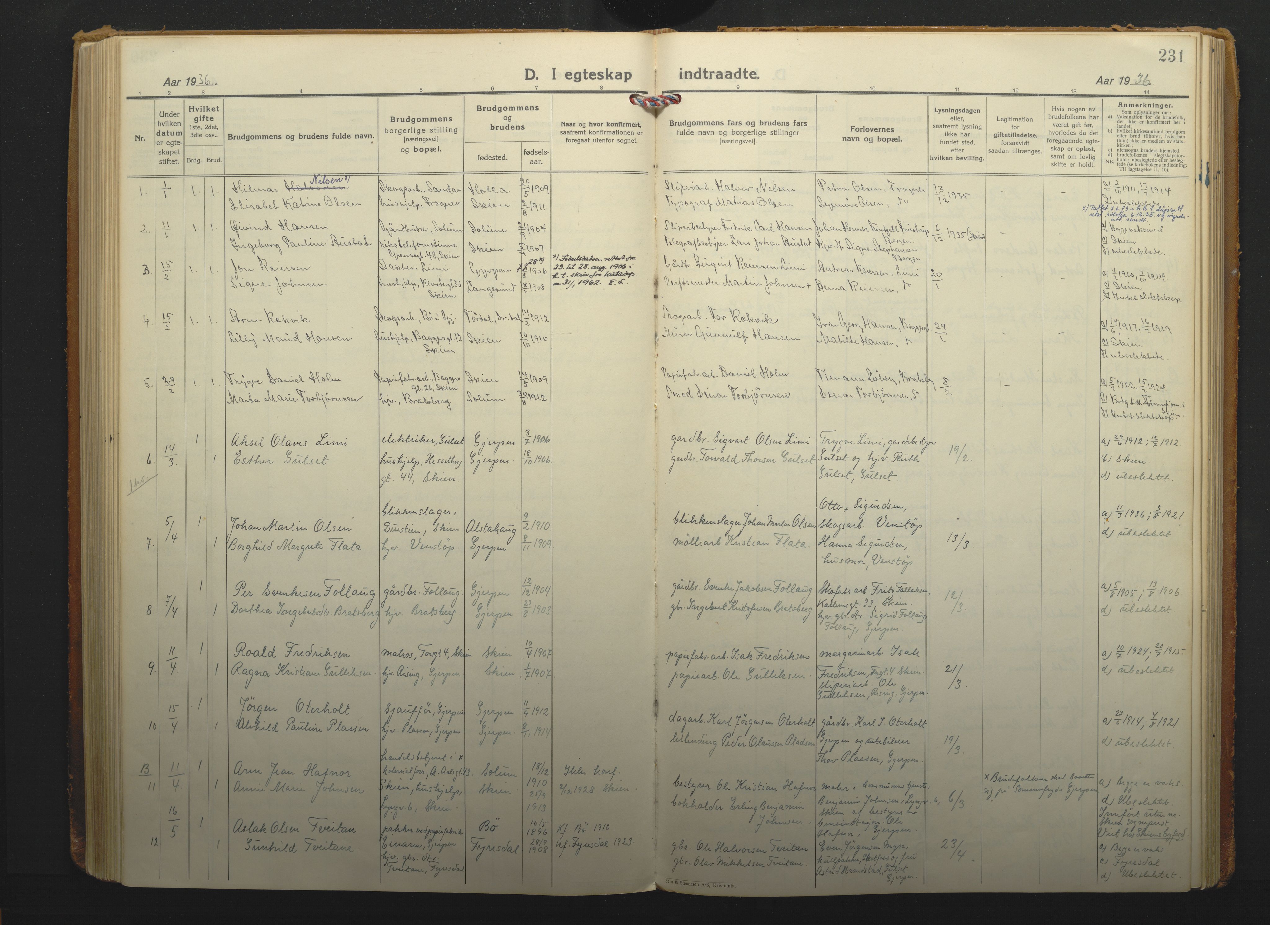 Gjerpen kirkebøker, SAKO/A-265/F/Fa/L0014: Parish register (official) no. I 14, 1925-1938, p. 231