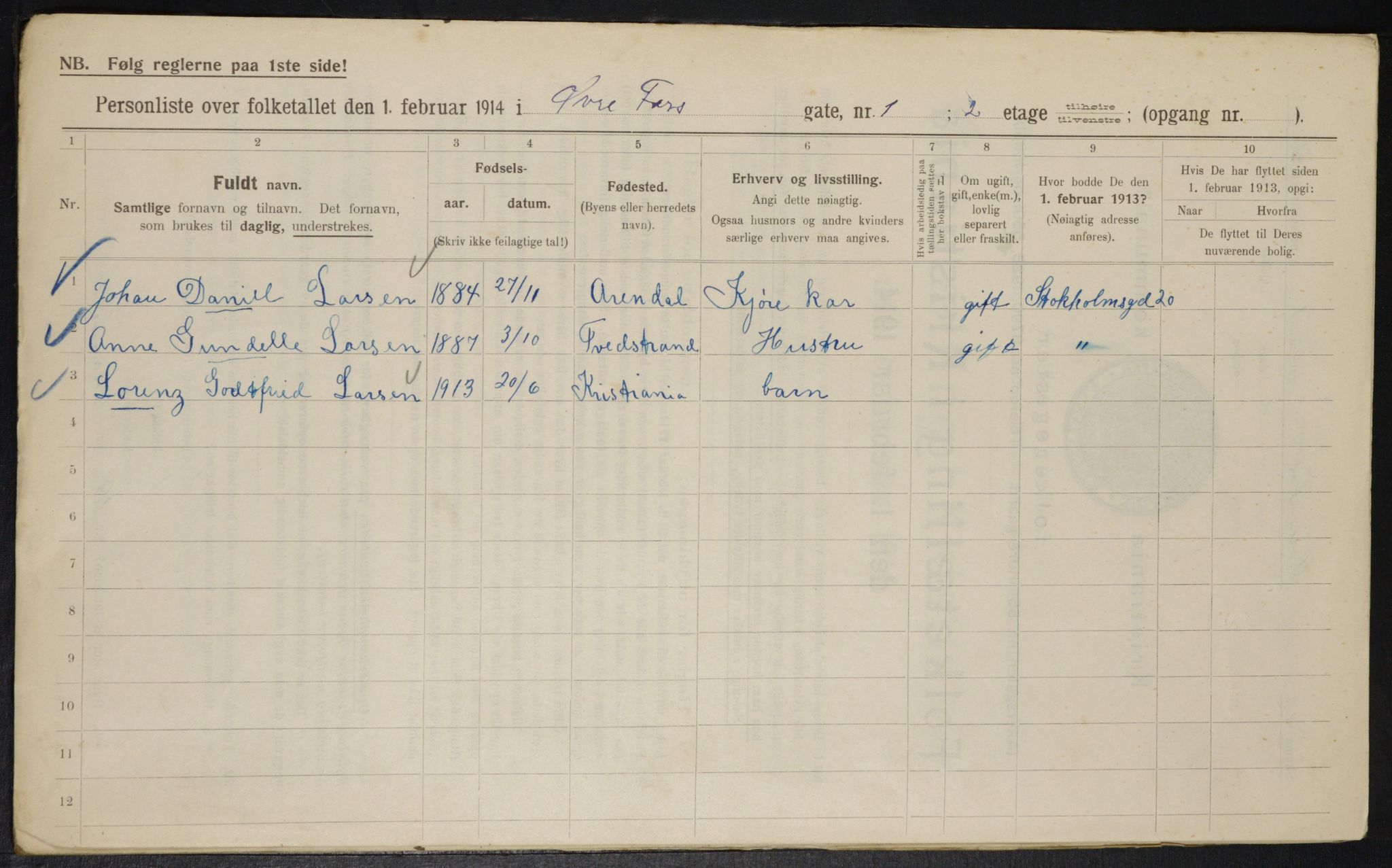 OBA, Municipal Census 1914 for Kristiania, 1914, p. 130511