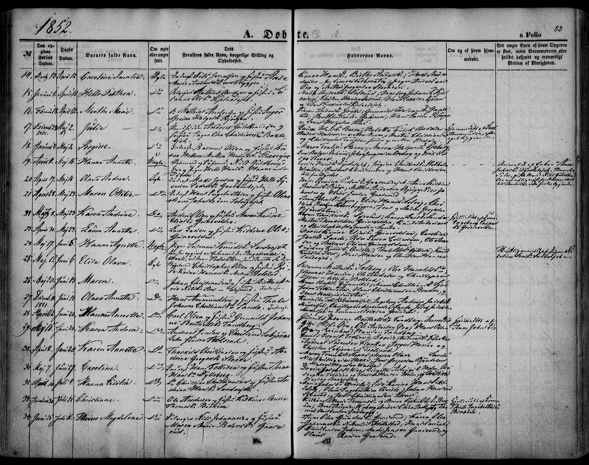 Sande Kirkebøker, AV/SAKO-A-53/F/Fa/L0004: Parish register (official) no. 4, 1847-1864, p. 83