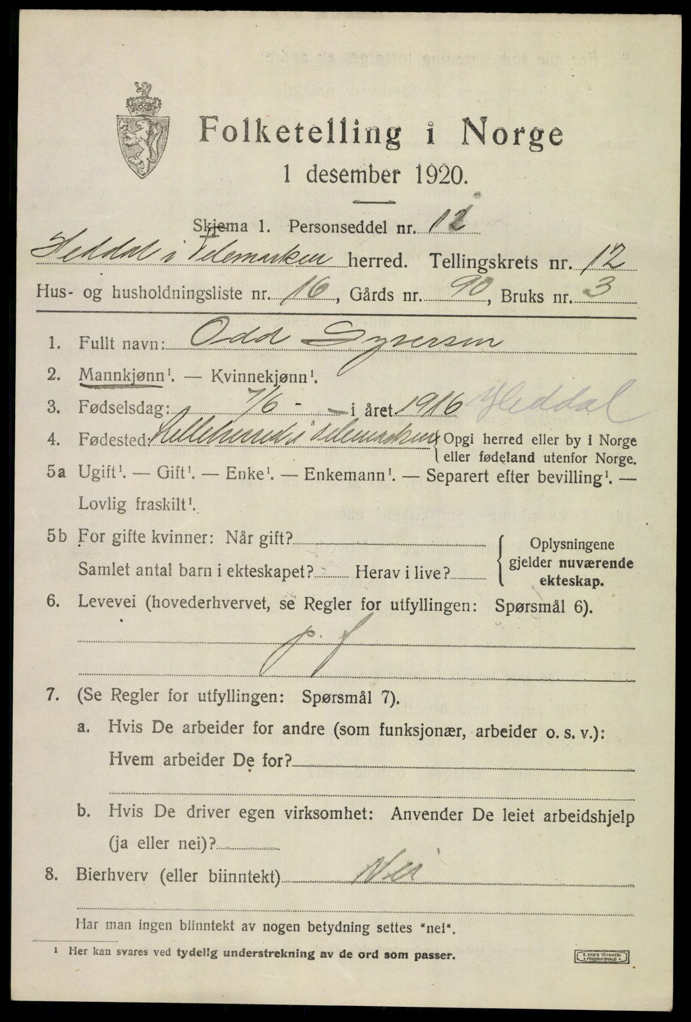 SAKO, 1920 census for Heddal, 1920, p. 8322