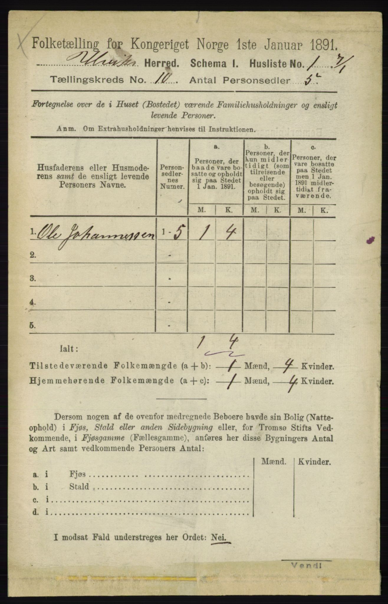 RA, 1891 census for 1233 Ulvik, 1891, p. 3185