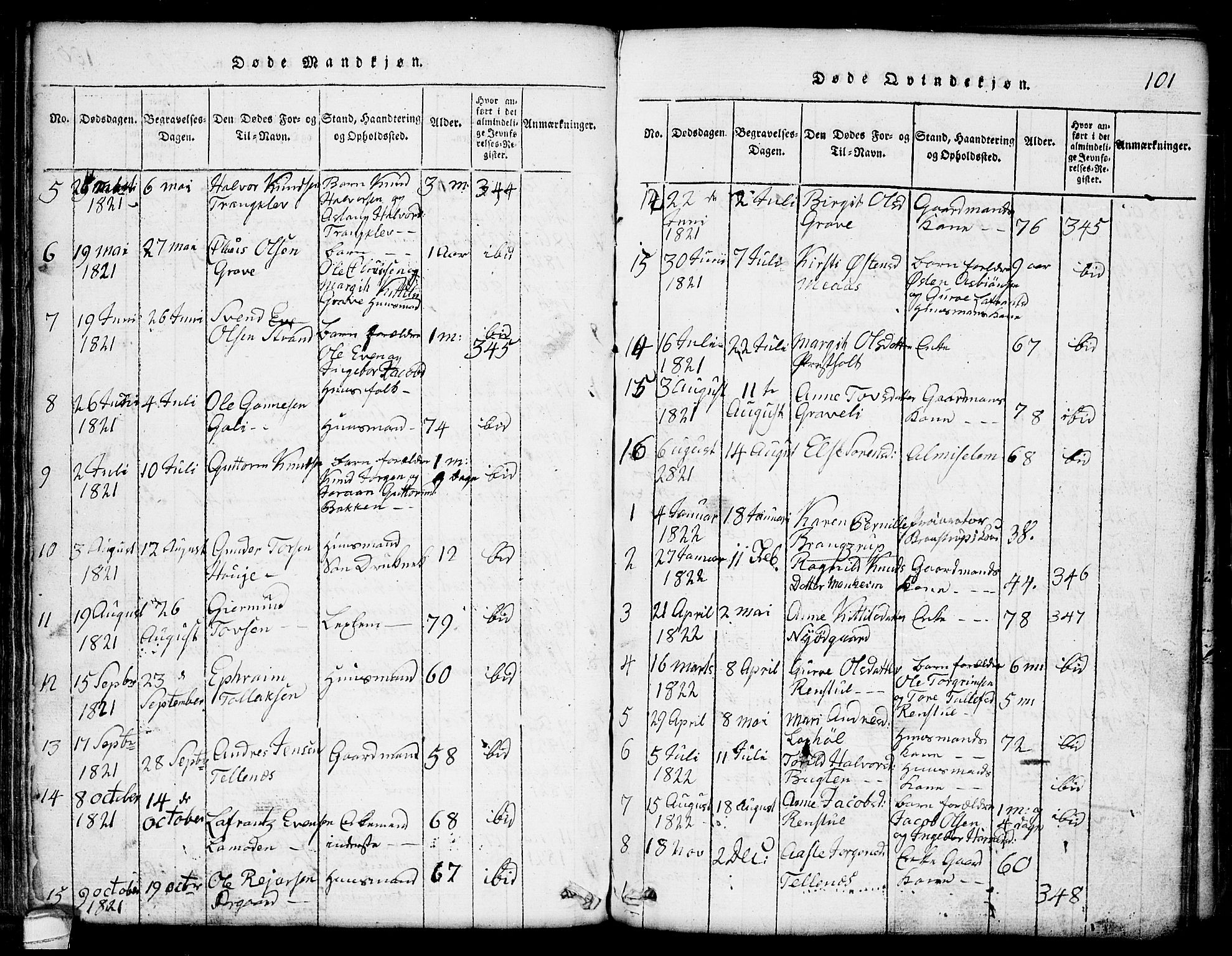 Seljord kirkebøker, SAKO/A-20/G/Ga/L0001: Parish register (copy) no. I 1, 1815-1854, p. 101