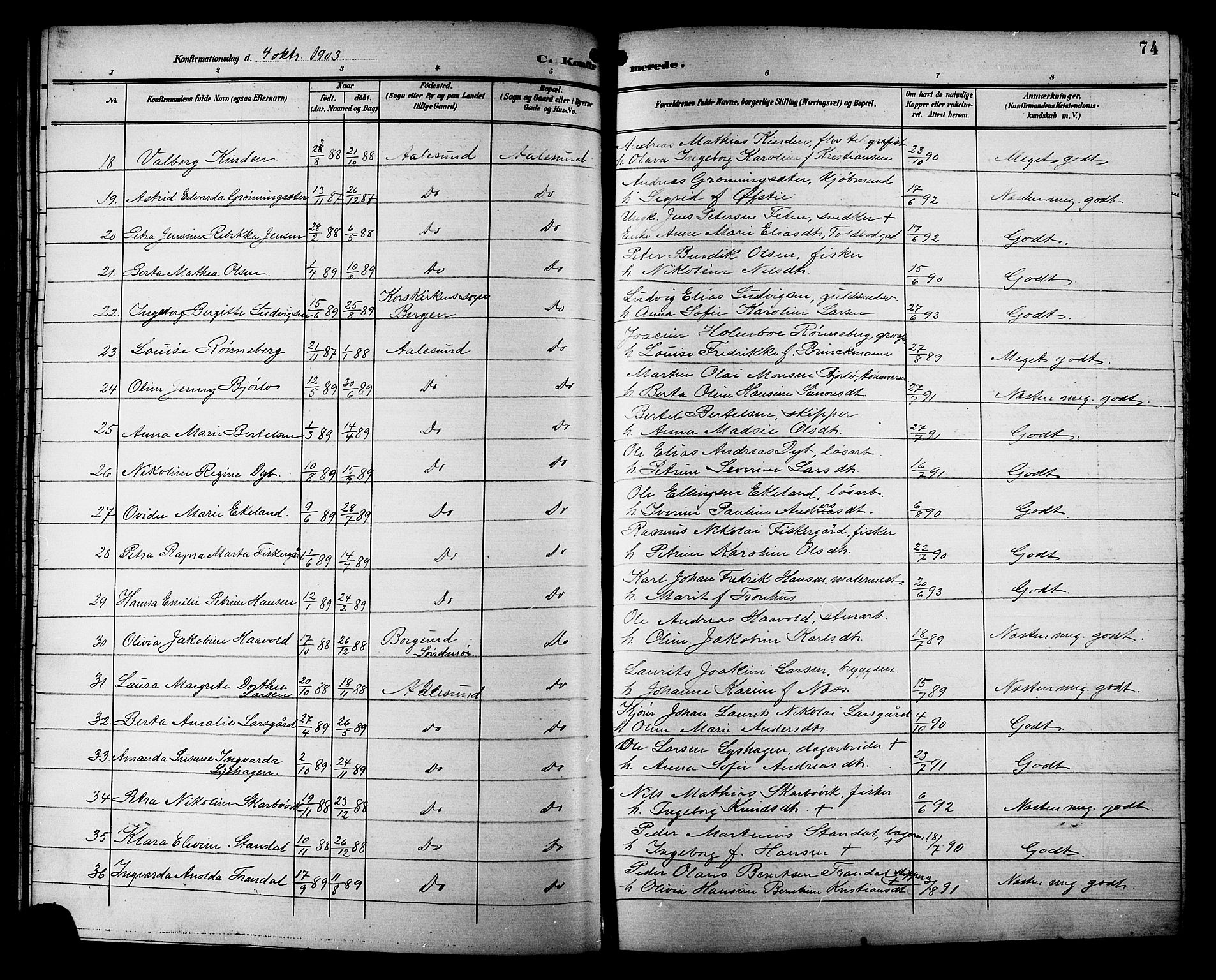 Ministerialprotokoller, klokkerbøker og fødselsregistre - Møre og Romsdal, AV/SAT-A-1454/529/L0469: Parish register (copy) no. 529C06, 1898-1906, p. 74