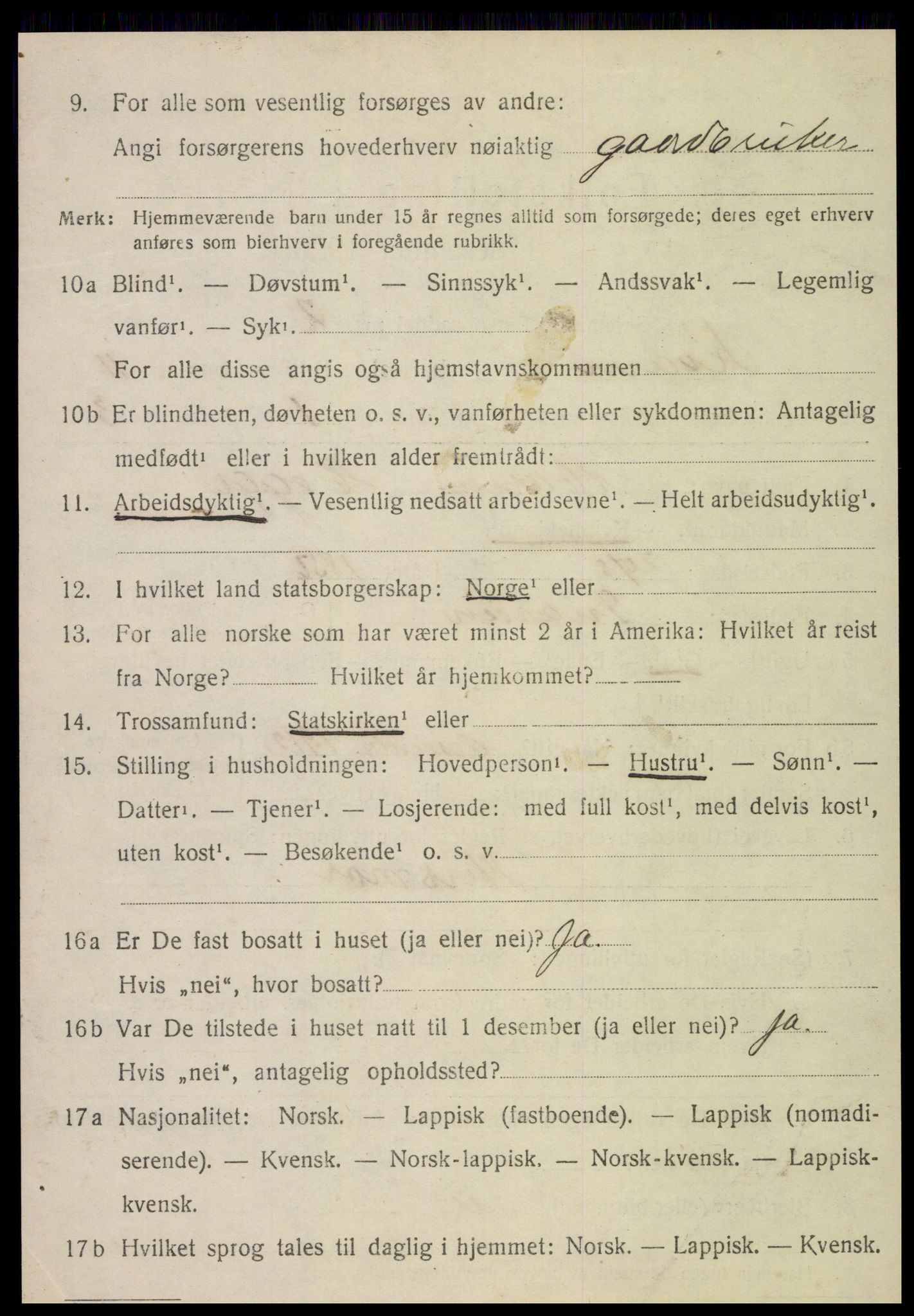SAT, 1920 census for Kvam, 1920, p. 2714