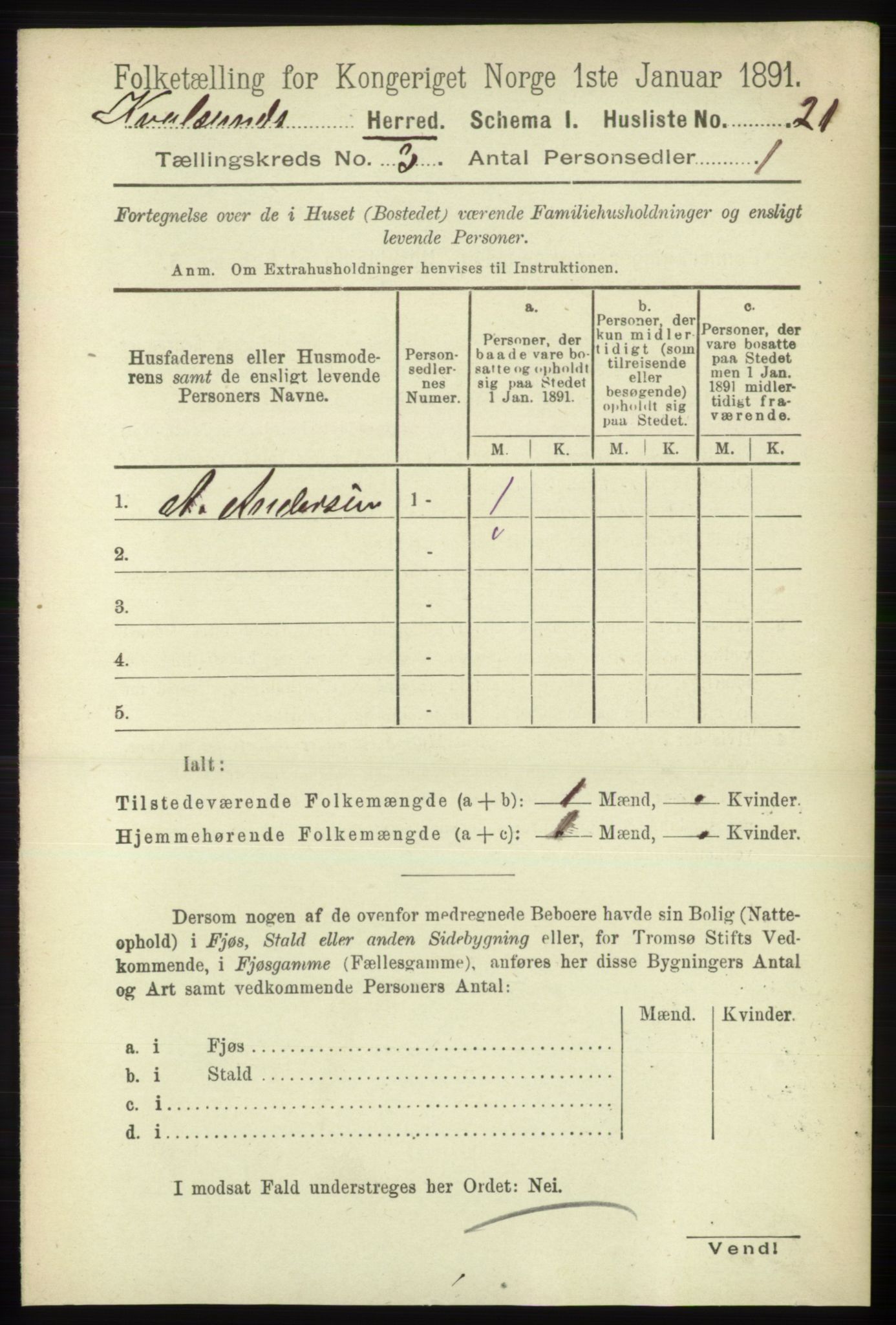 RA, 1891 census for 2017 Kvalsund, 1891, p. 22