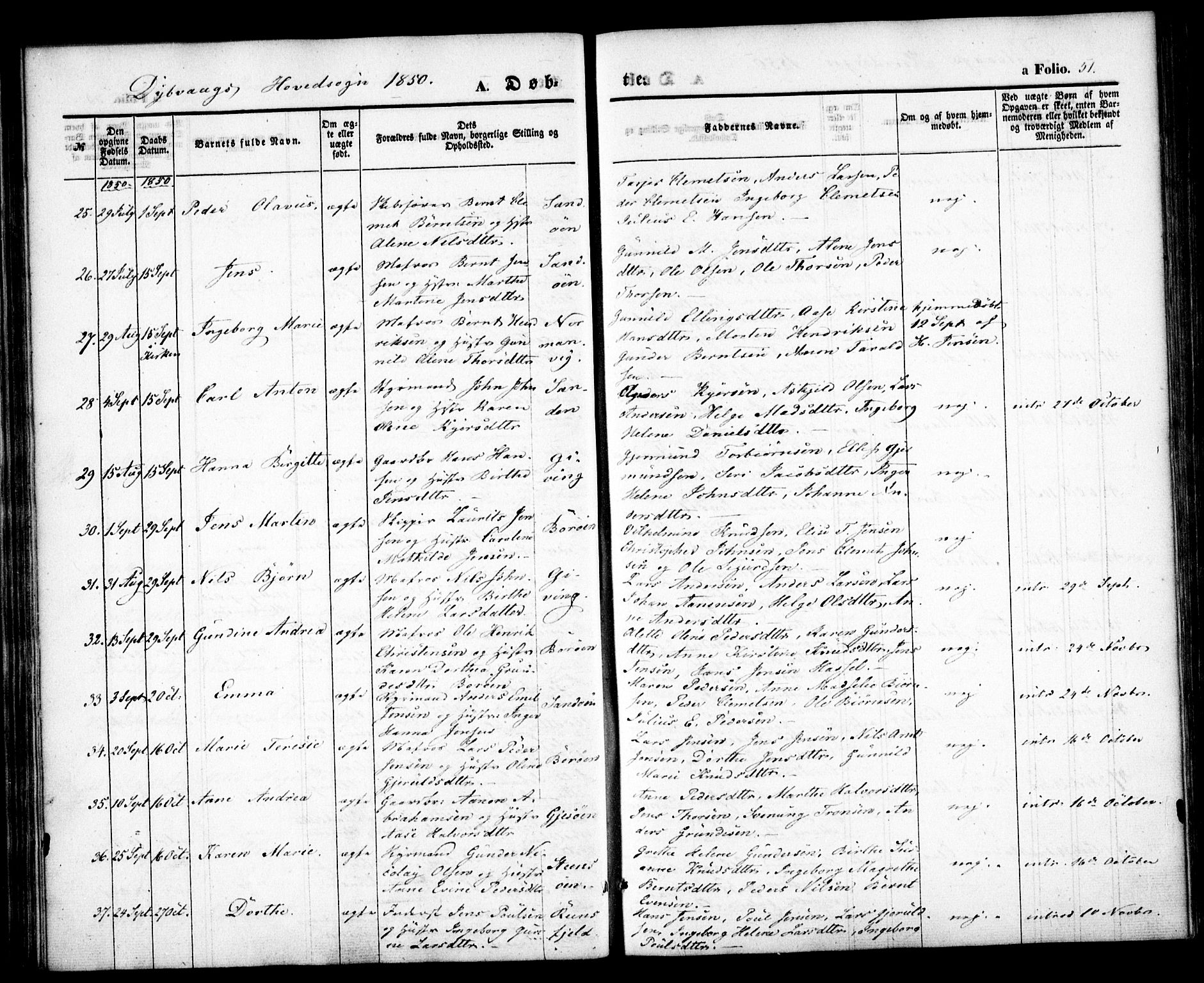 Dypvåg sokneprestkontor, AV/SAK-1111-0007/F/Fa/Faa/L0005: Parish register (official) no. A 5, 1841-1854, p. 51