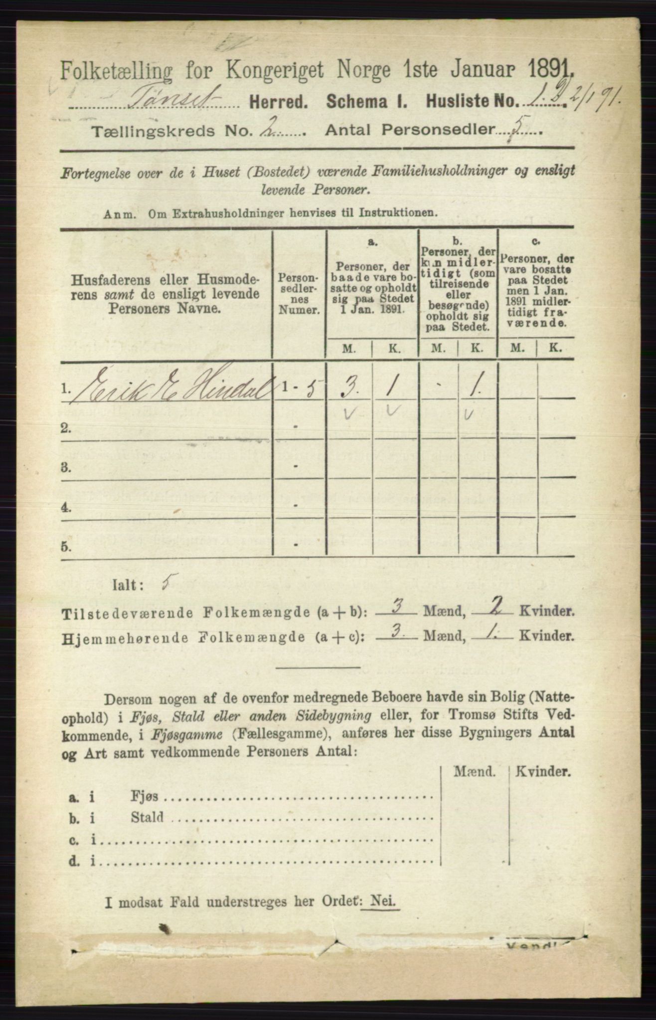 RA, 1891 census for 0437 Tynset, 1891, p. 295