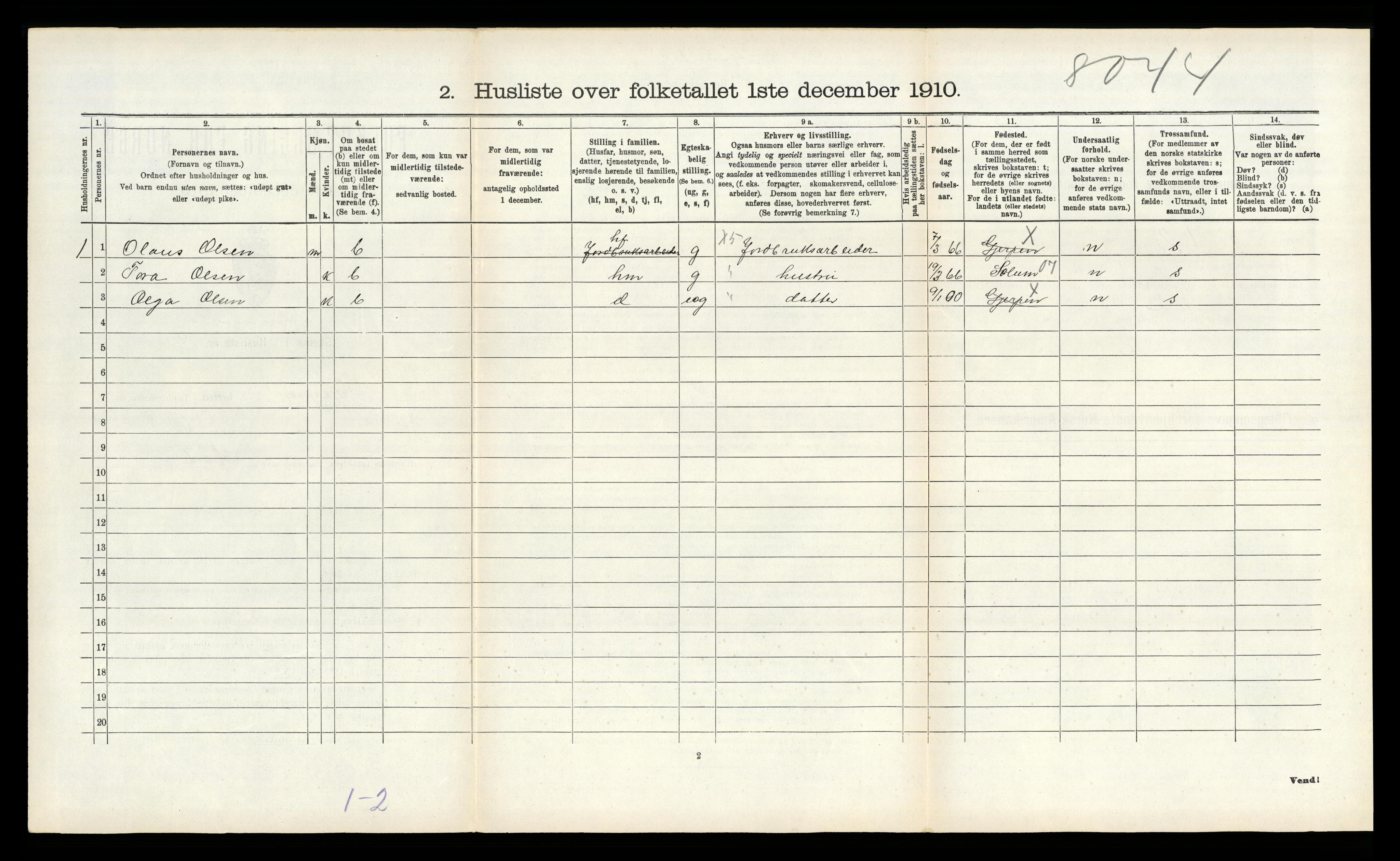 RA, 1910 census for Gjerpen, 1910, p. 288