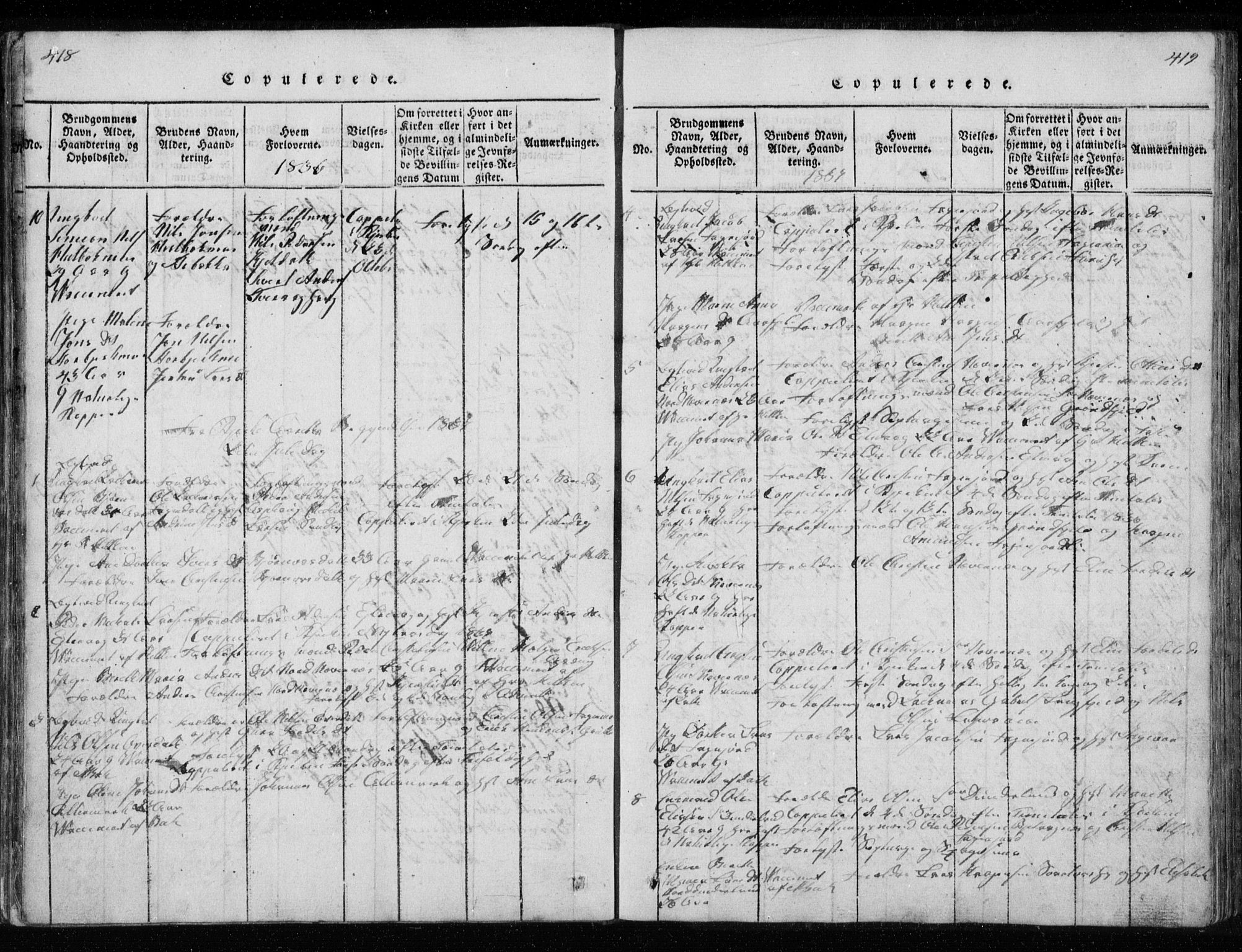 Ministerialprotokoller, klokkerbøker og fødselsregistre - Nordland, AV/SAT-A-1459/827/L0412: Parish register (copy) no. 827C01, 1820-1841, p. 418-419