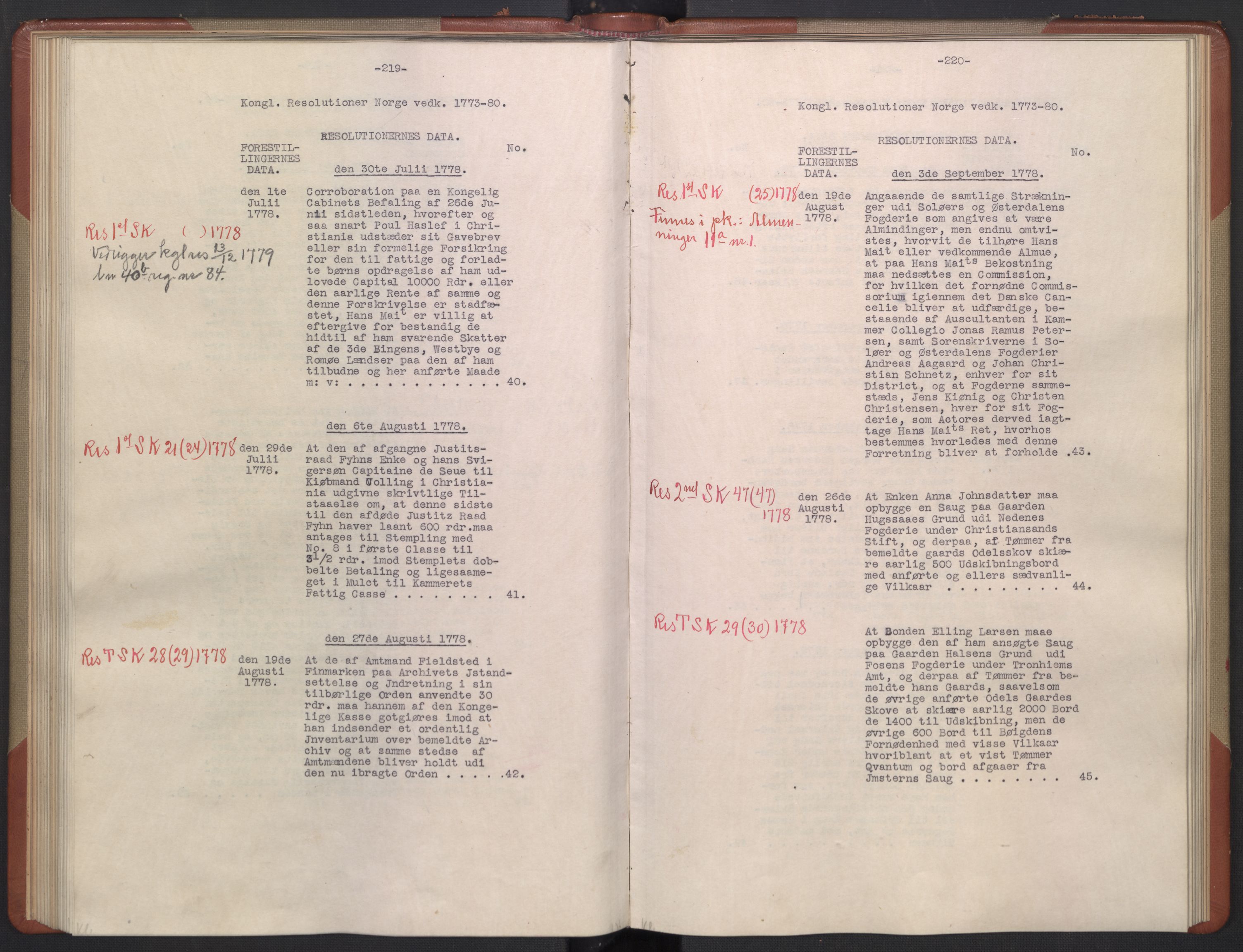 Avskriftsamlingen, AV/RA-EA-4022/F/Fb/L0122: Registratur over norske Relasjons- og resolusjonsprotokoller, 1773-1780, p. 68