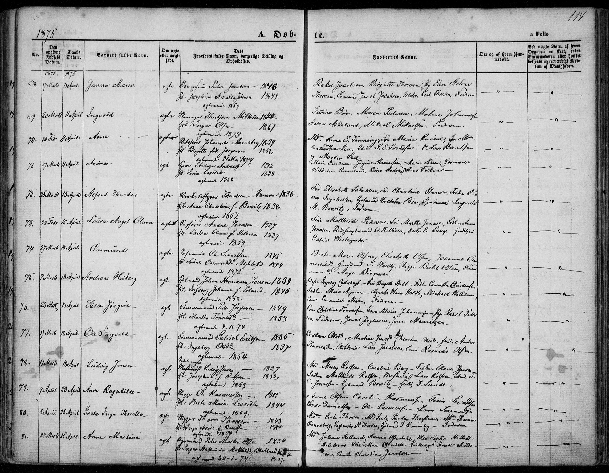 Domkirken sokneprestkontor, AV/SAST-A-101812/001/30/30BA/L0022: Parish register (official) no. A 21, 1868-1877, p. 114