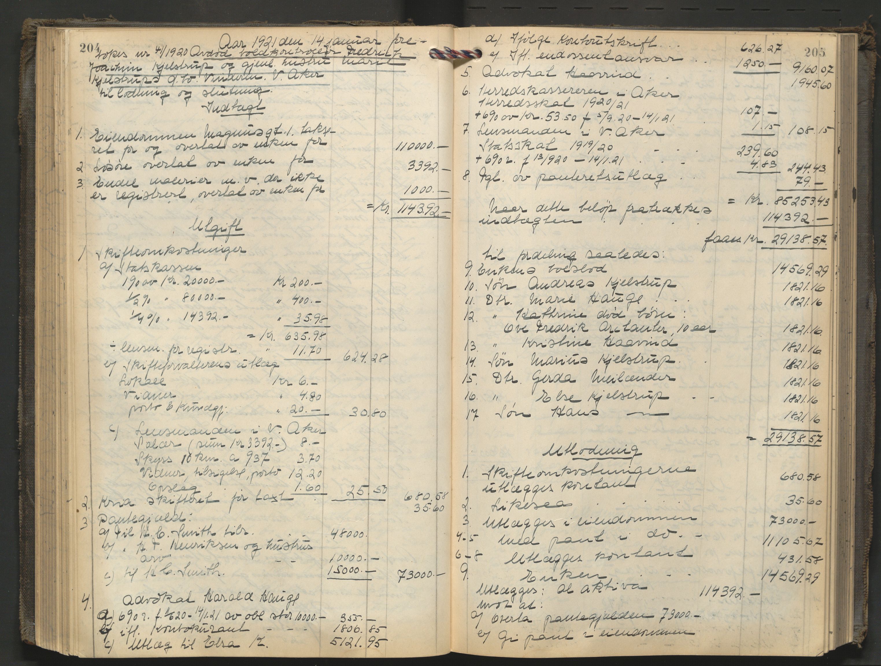 Aker kriminaldommer, skifte- og auksjonsforvalterembete, AV/SAO-A-10452/H/He/L0006: Utlodningsprotokoll, 1919-1923, p. 204-205