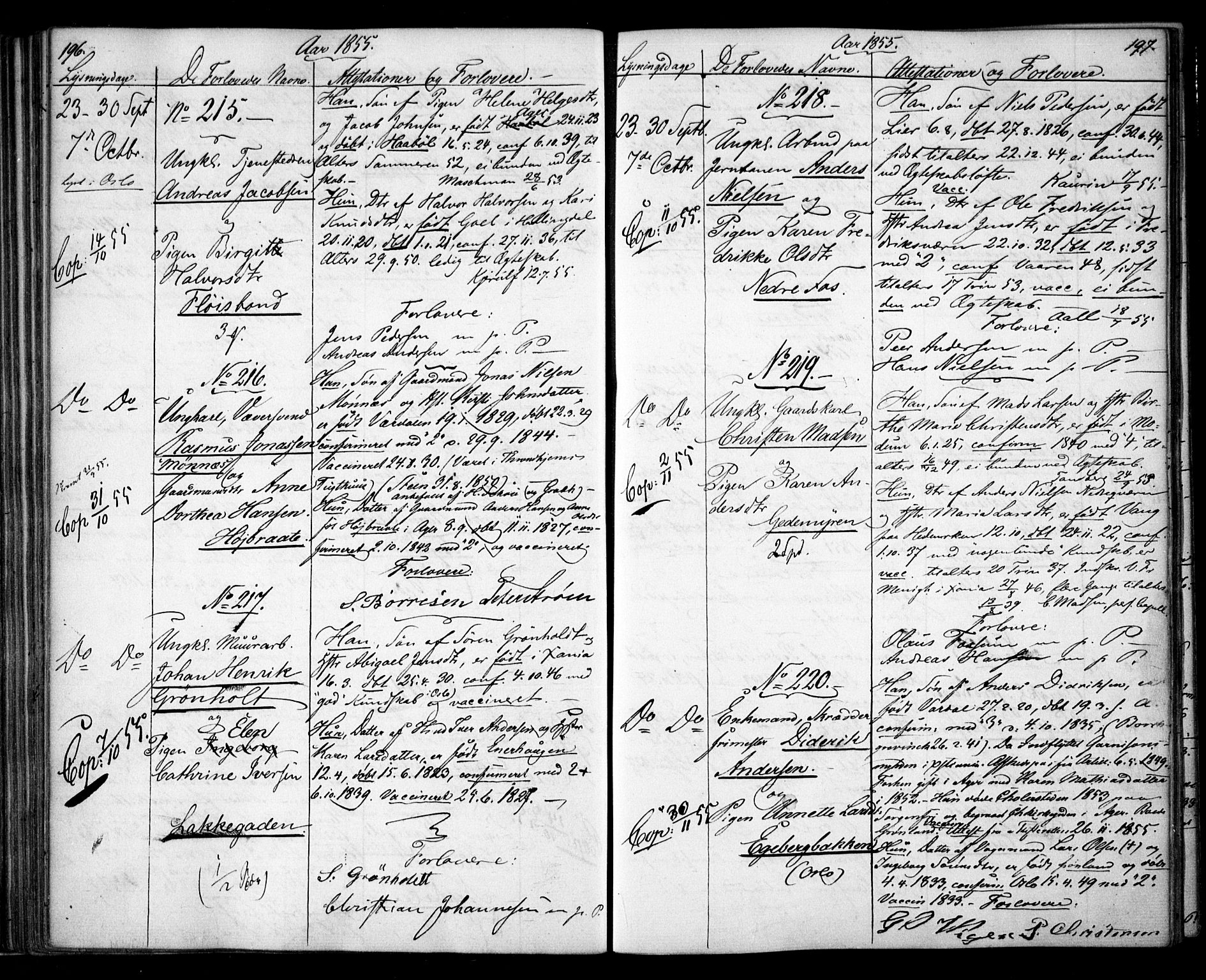 Aker prestekontor kirkebøker, SAO/A-10861/H/L0005: Banns register no. 5, 1853-1864, p. 196-197