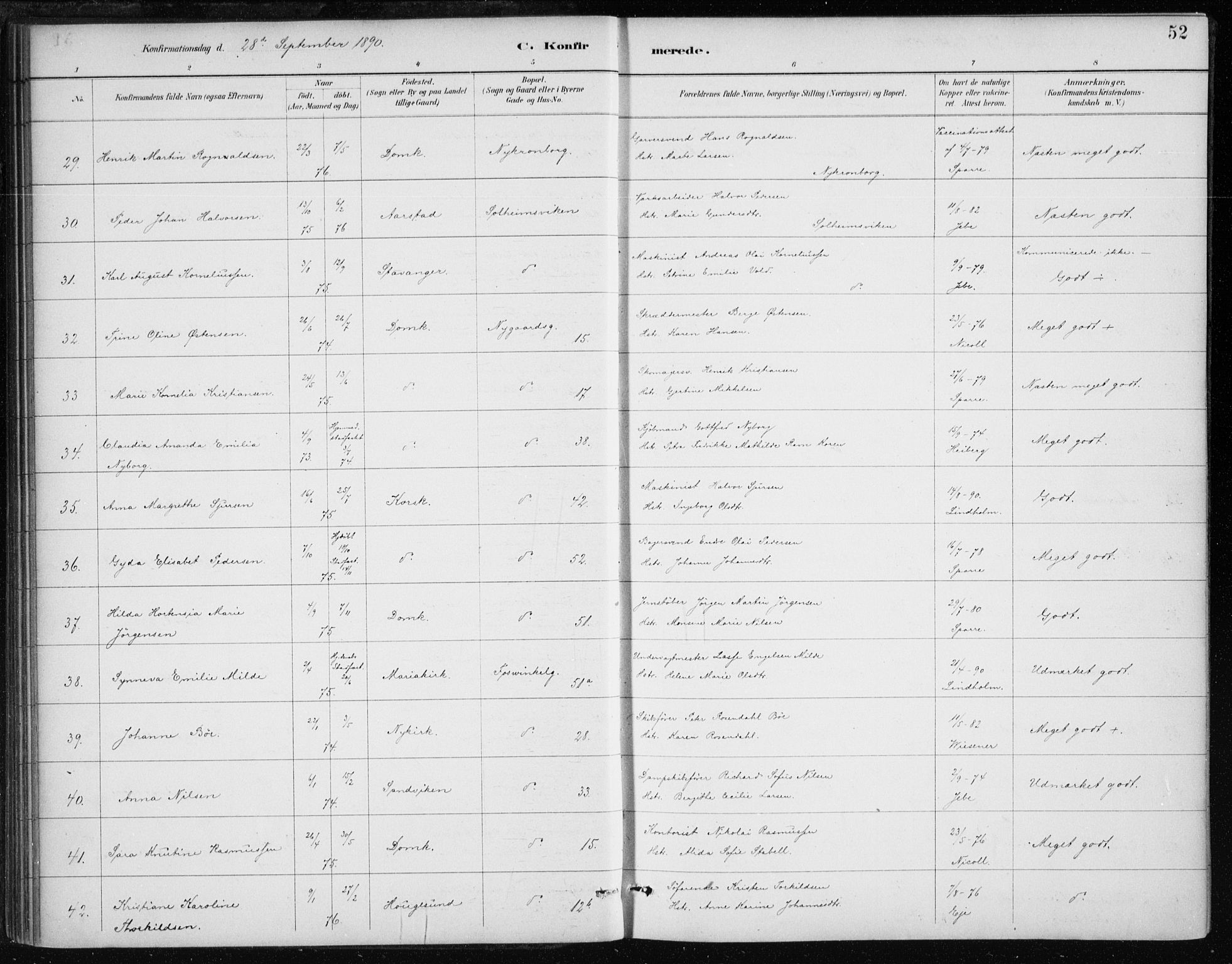 Johanneskirken sokneprestembete, AV/SAB-A-76001/H/Haa/L0008: Parish register (official) no. C 1, 1885-1907, p. 52