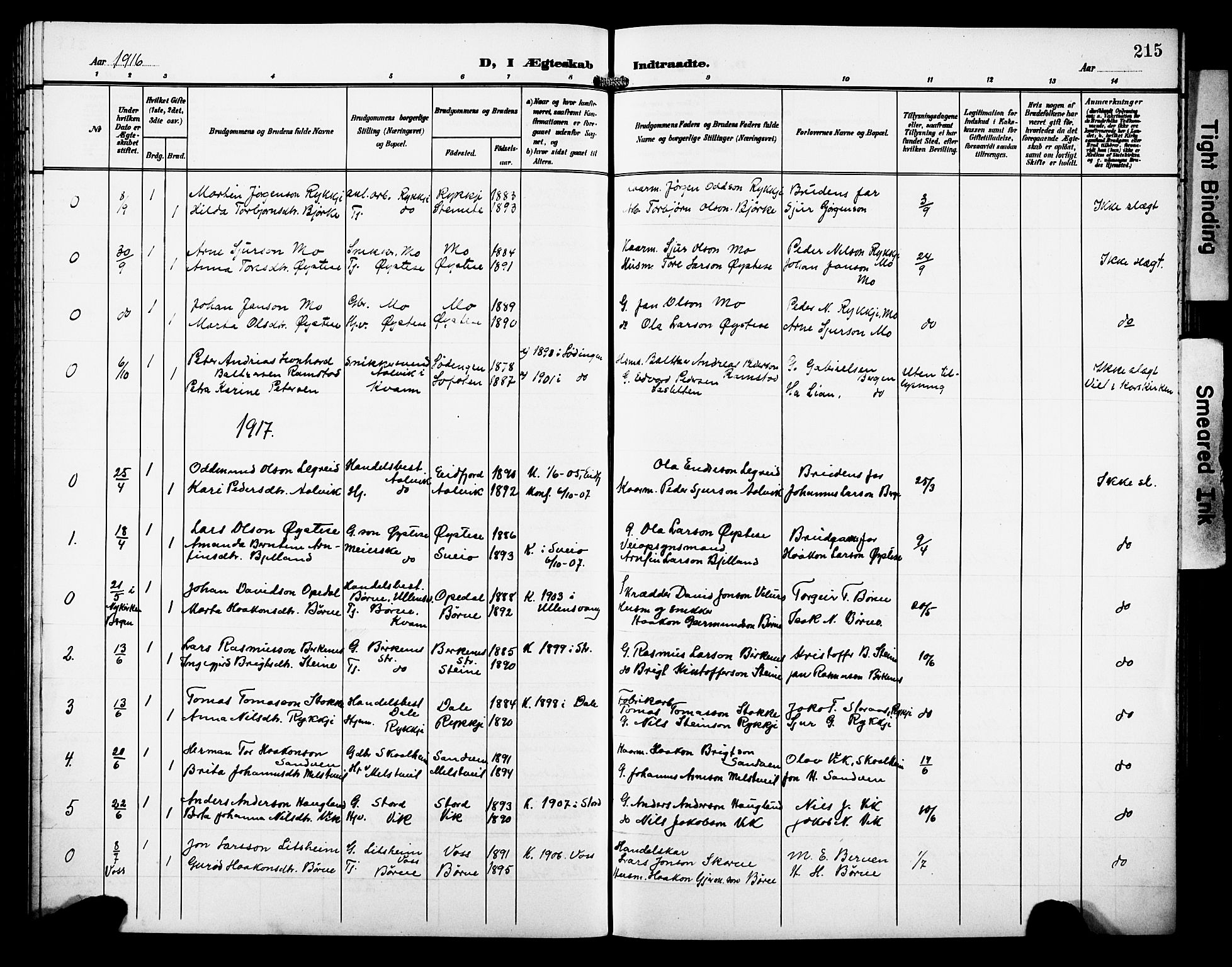 Kvam sokneprestembete, AV/SAB-A-76201/H/Hab: Parish register (copy) no. C 4, 1906-1931, p. 215