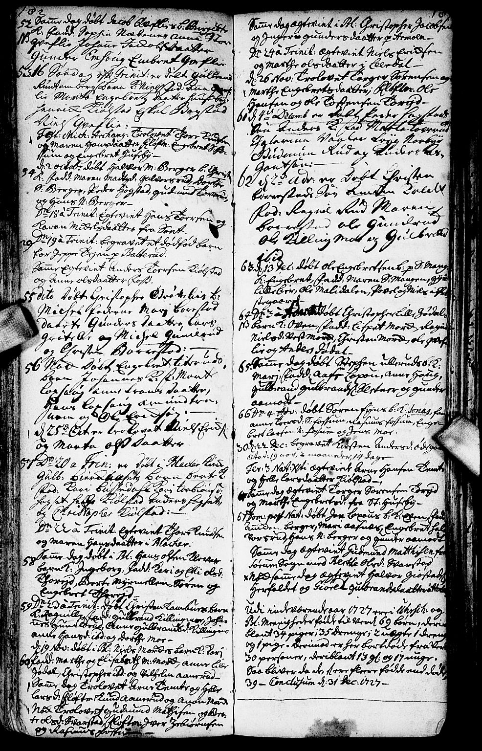 Aurskog prestekontor Kirkebøker, SAO/A-10304a/F/Fa/L0001: Parish register (official) no. I 1, 1707-1735, p. 182a-182b