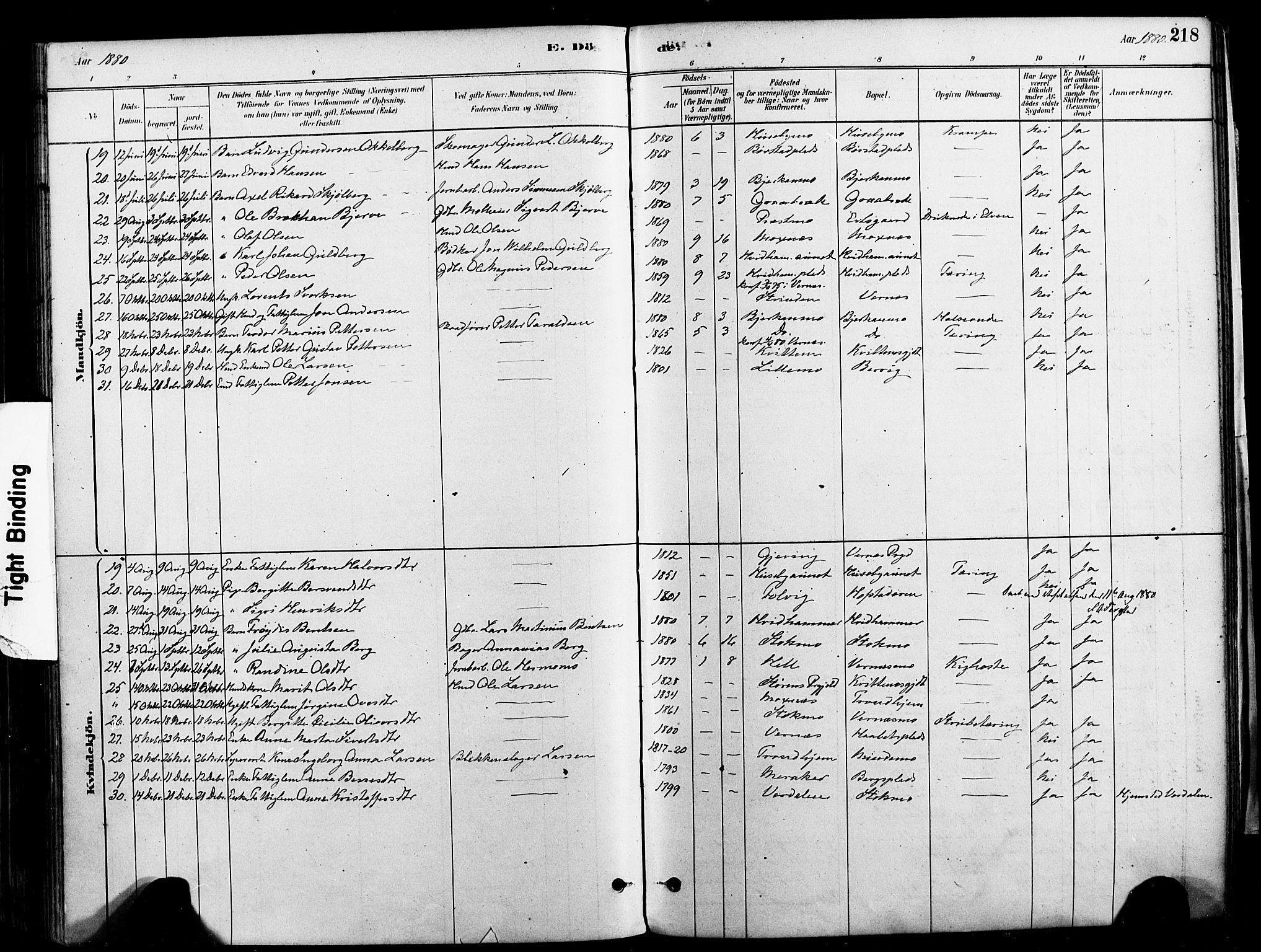 Ministerialprotokoller, klokkerbøker og fødselsregistre - Nord-Trøndelag, SAT/A-1458/709/L0077: Parish register (official) no. 709A17, 1880-1895, p. 218