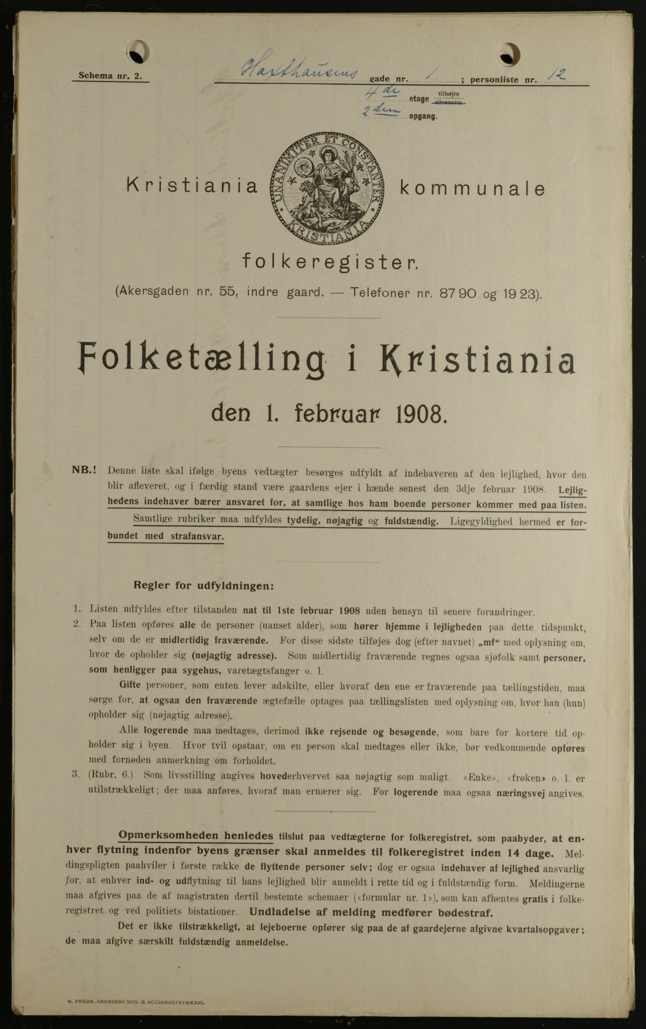 OBA, Municipal Census 1908 for Kristiania, 1908, p. 32005