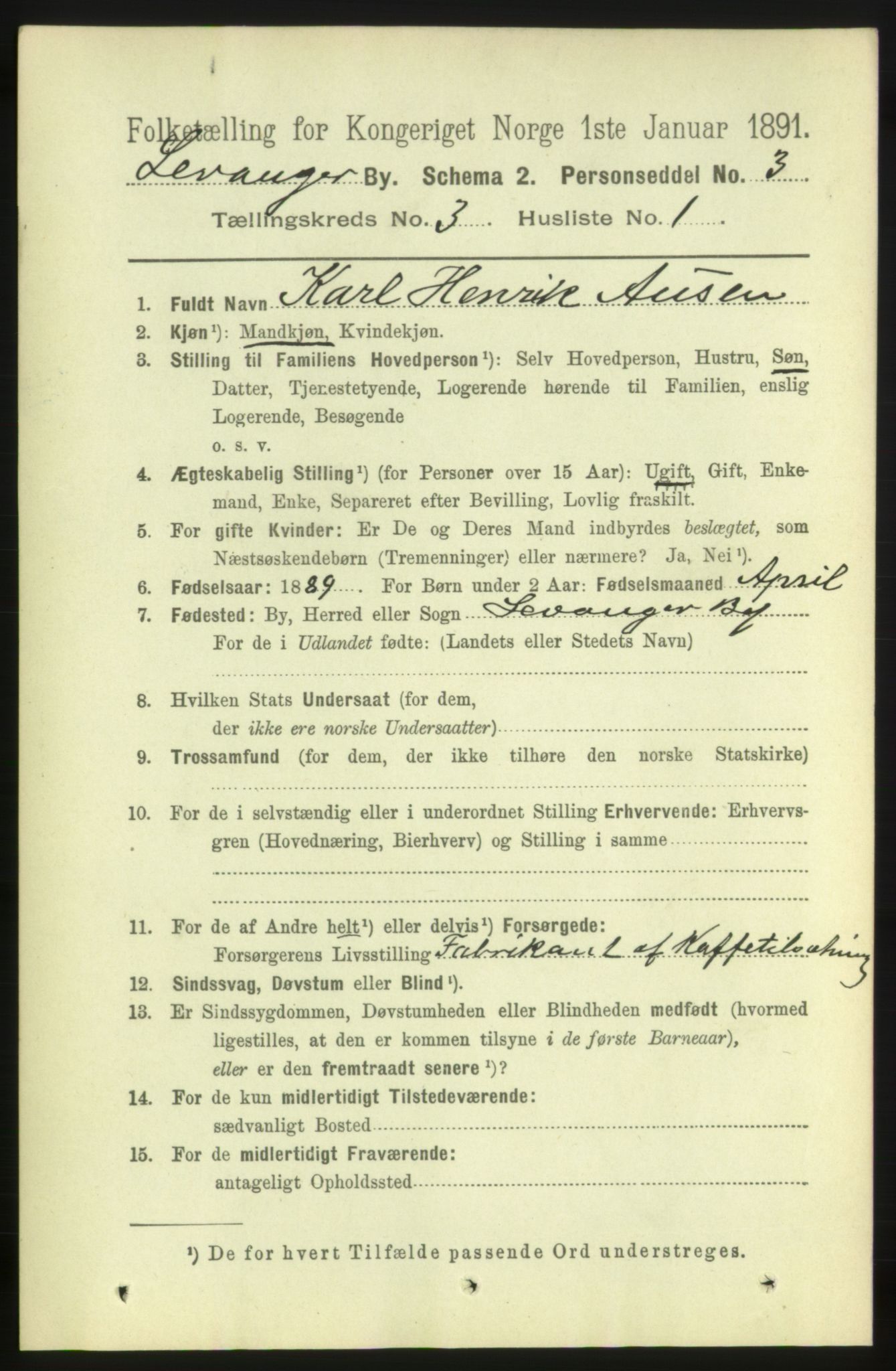 RA, 1891 census for 1701 Levanger, 1891, p. 952