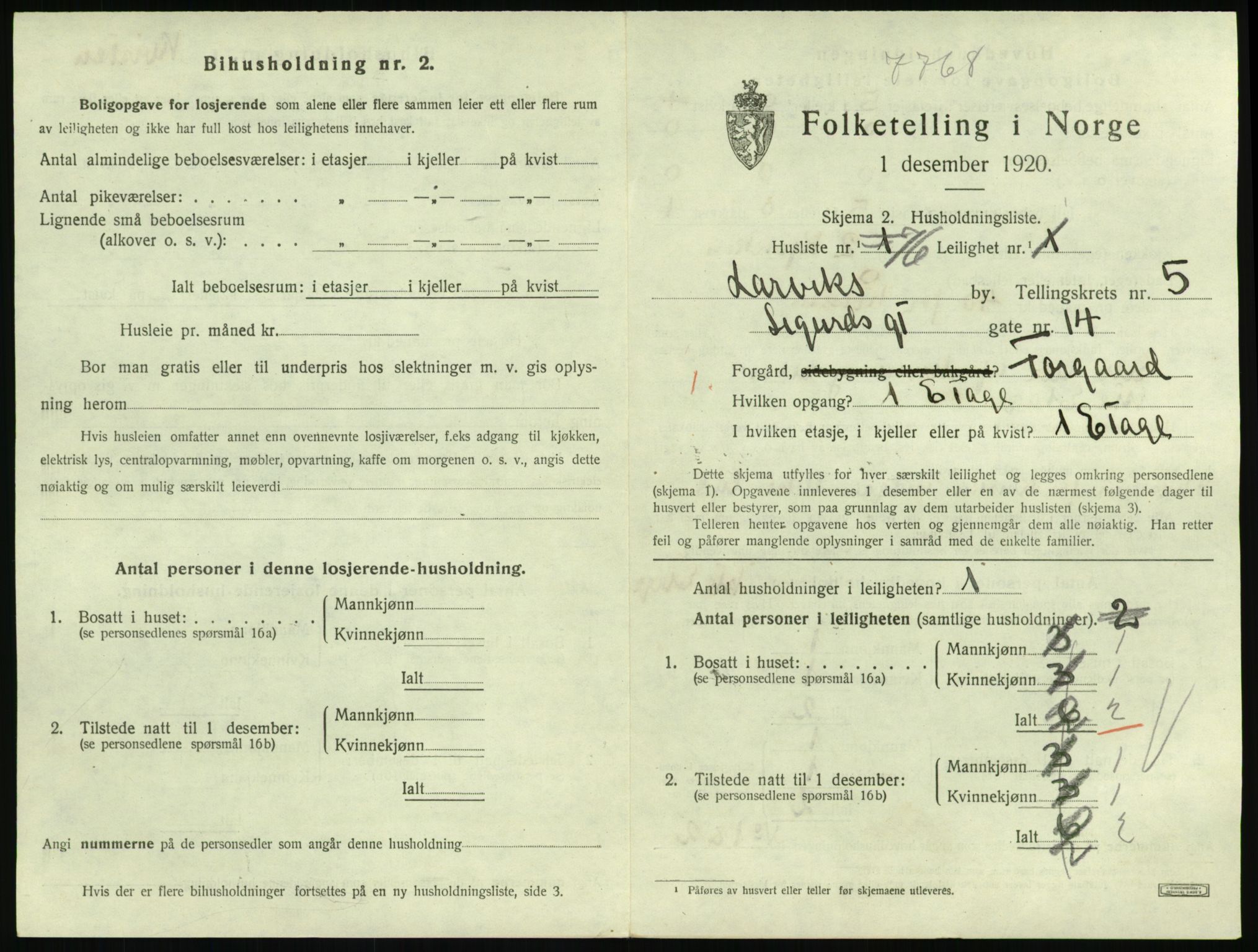 SAKO, 1920 census for Larvik, 1920, p. 5198