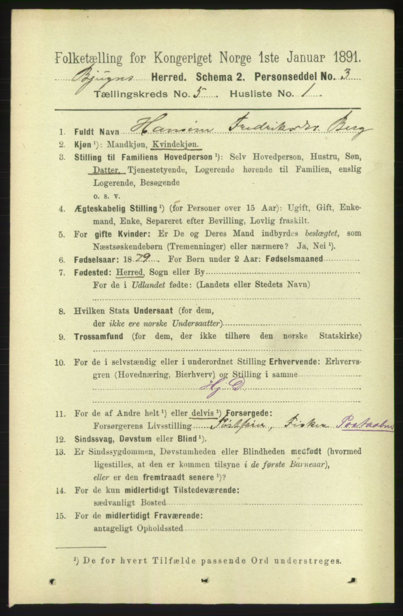 RA, 1891 census for 1627 Bjugn, 1891, p. 1358