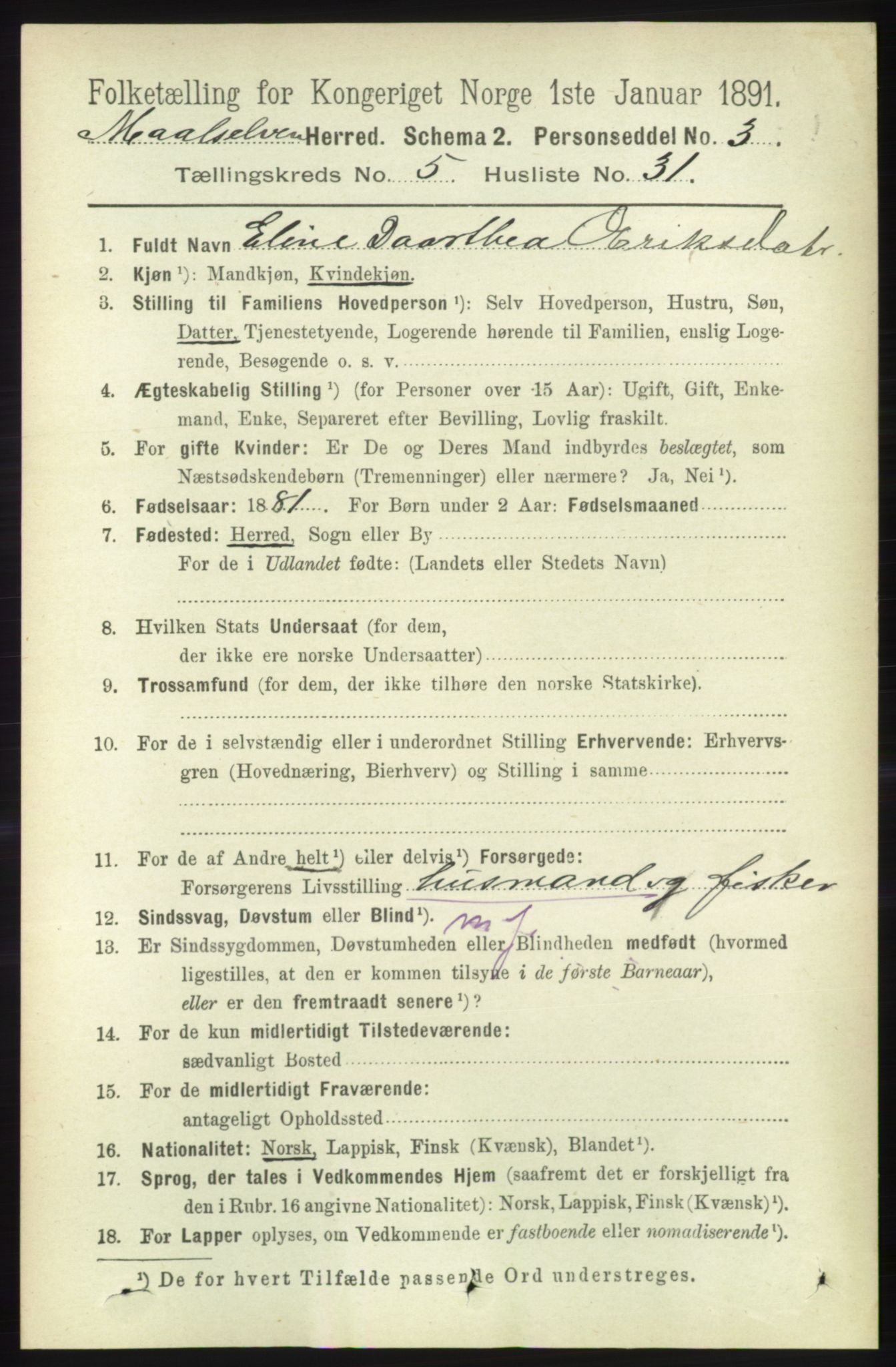 RA, 1891 census for 1924 Målselv, 1891, p. 1823