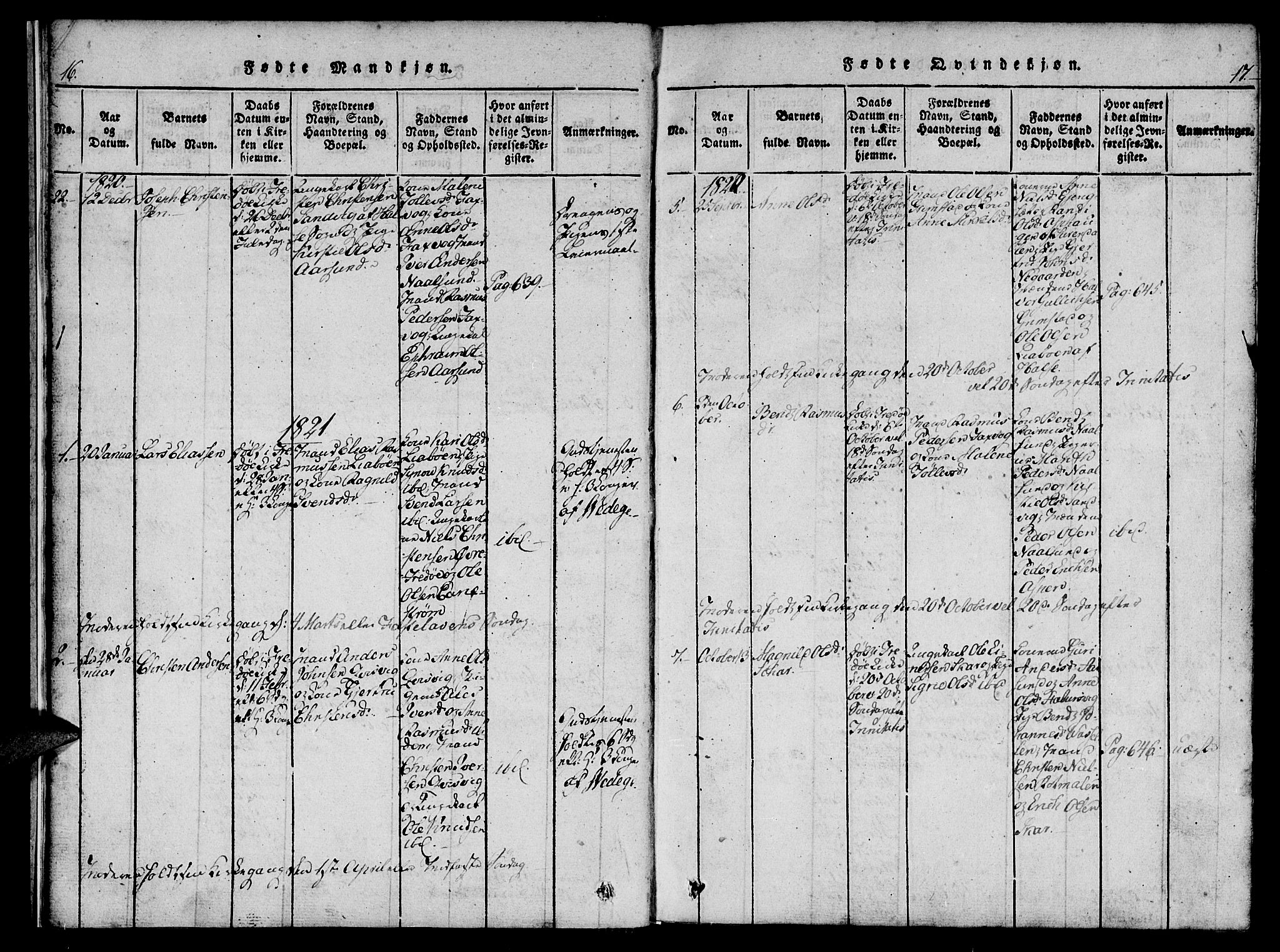 Ministerialprotokoller, klokkerbøker og fødselsregistre - Møre og Romsdal, AV/SAT-A-1454/573/L0873: Parish register (copy) no. 573C01, 1819-1834, p. 16-17