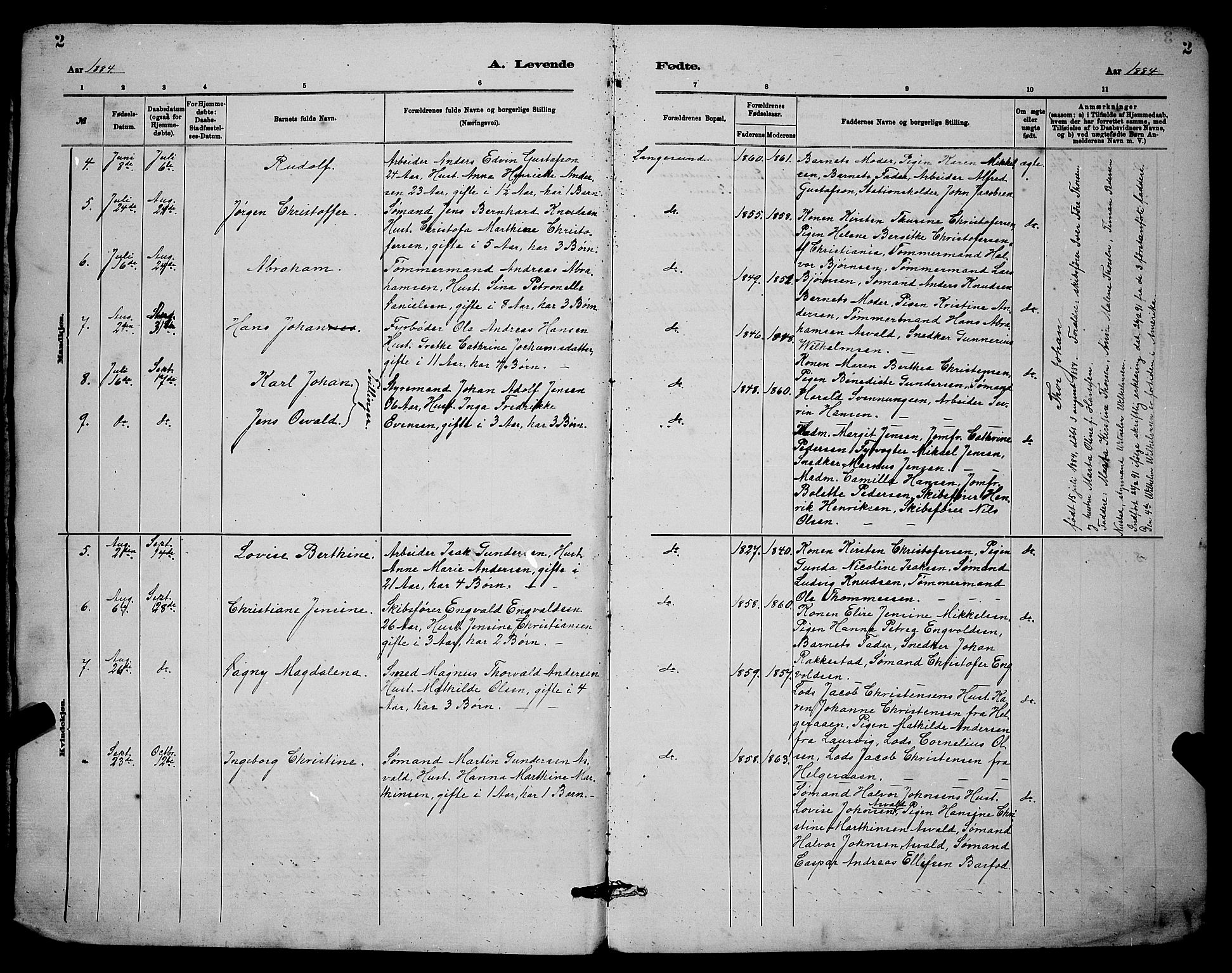 Langesund kirkebøker, SAKO/A-280/G/Ga/L0005: Parish register (copy) no. 5, 1884-1898, p. 2