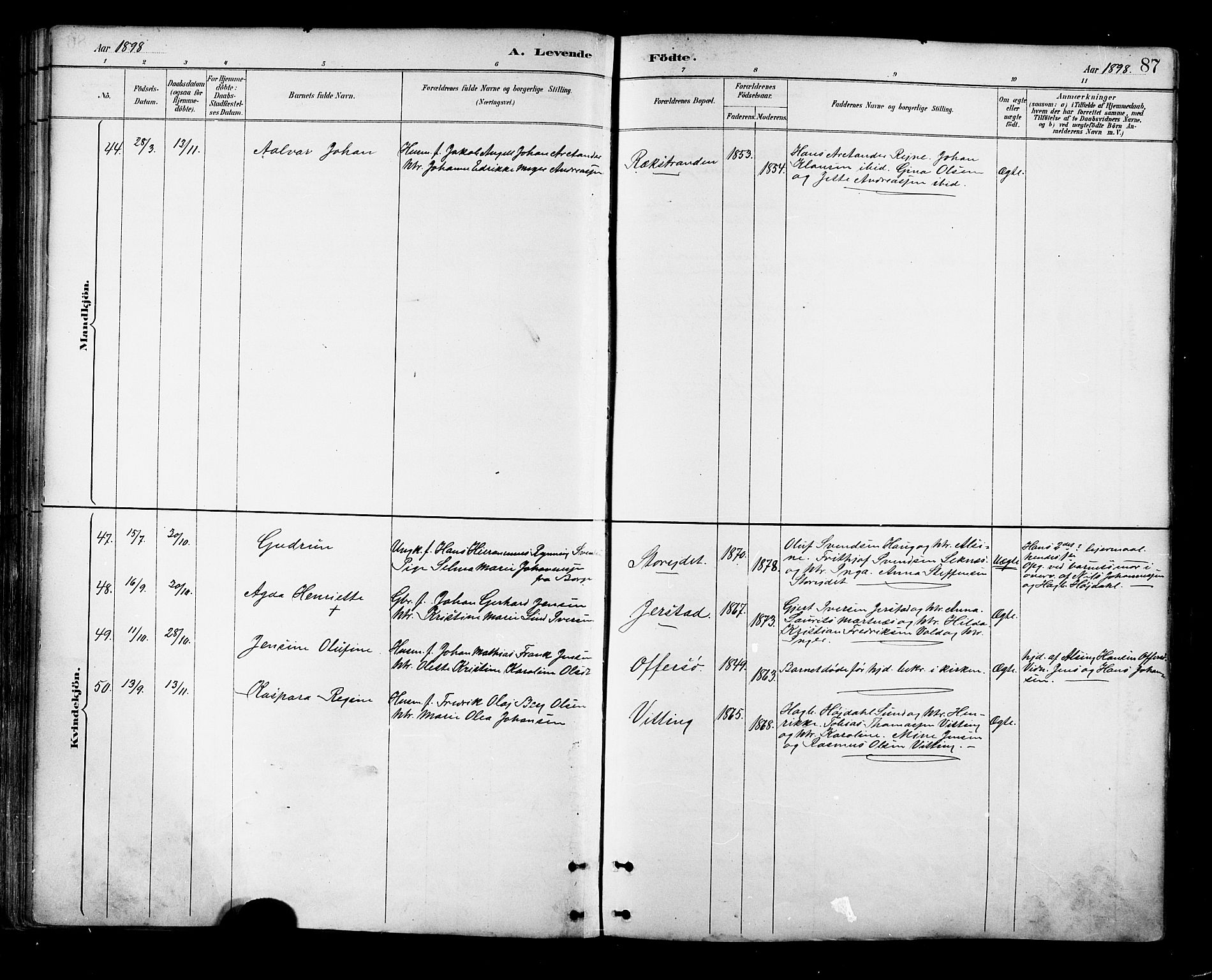 Ministerialprotokoller, klokkerbøker og fødselsregistre - Nordland, AV/SAT-A-1459/881/L1167: Parish register (copy) no. 881C04, 1886-1899, p. 87