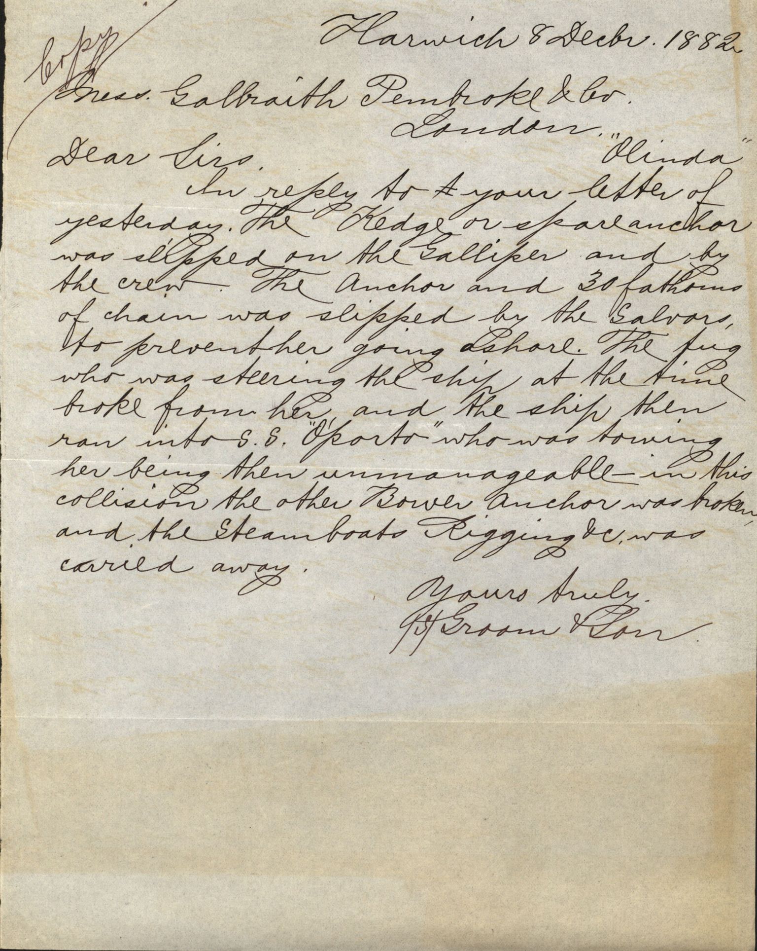 Pa 63 - Østlandske skibsassuranceforening, VEMU/A-1079/G/Ga/L0014/0009: Havaridokumenter / Peter, Olinda, Prinds Chr. August, Poseidon, 1882, p. 10