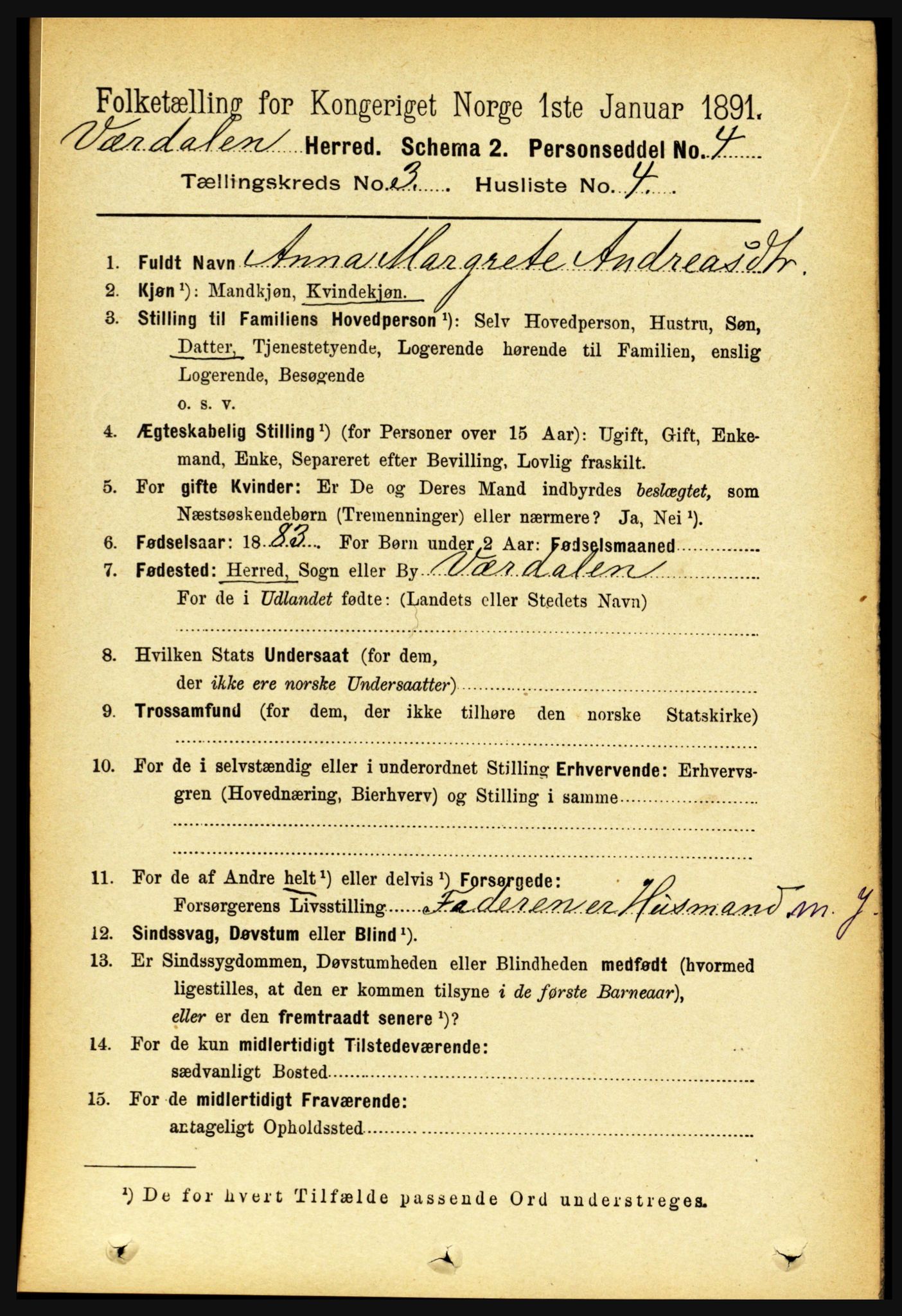 RA, 1891 census for 1721 Verdal, 1891, p. 1794