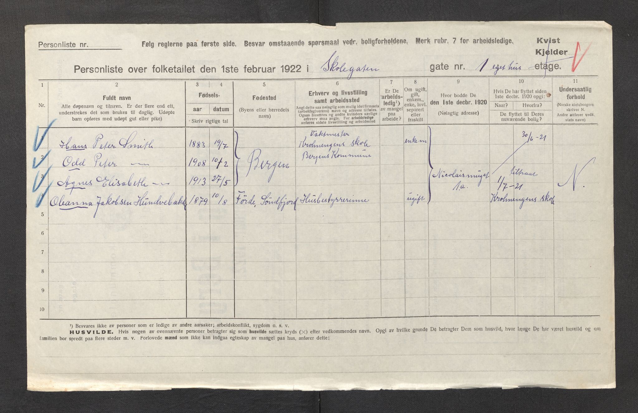 SAB, Municipal Census 1922 for Bergen, 1922, p. 37084