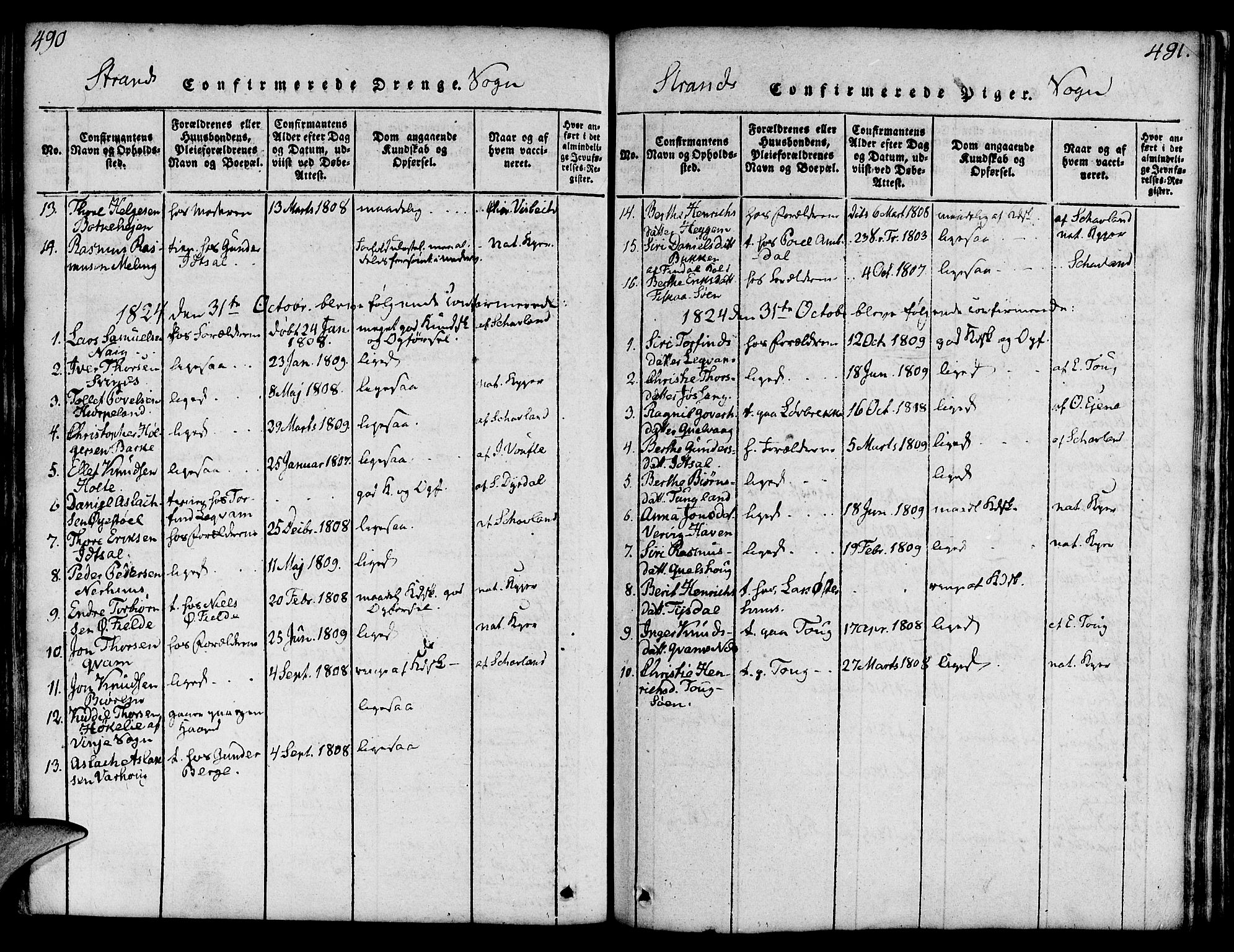 Strand sokneprestkontor, AV/SAST-A-101828/H/Ha/Haa/L0004: Parish register (official) no. A 4 /1, 1816-1833, p. 490-491