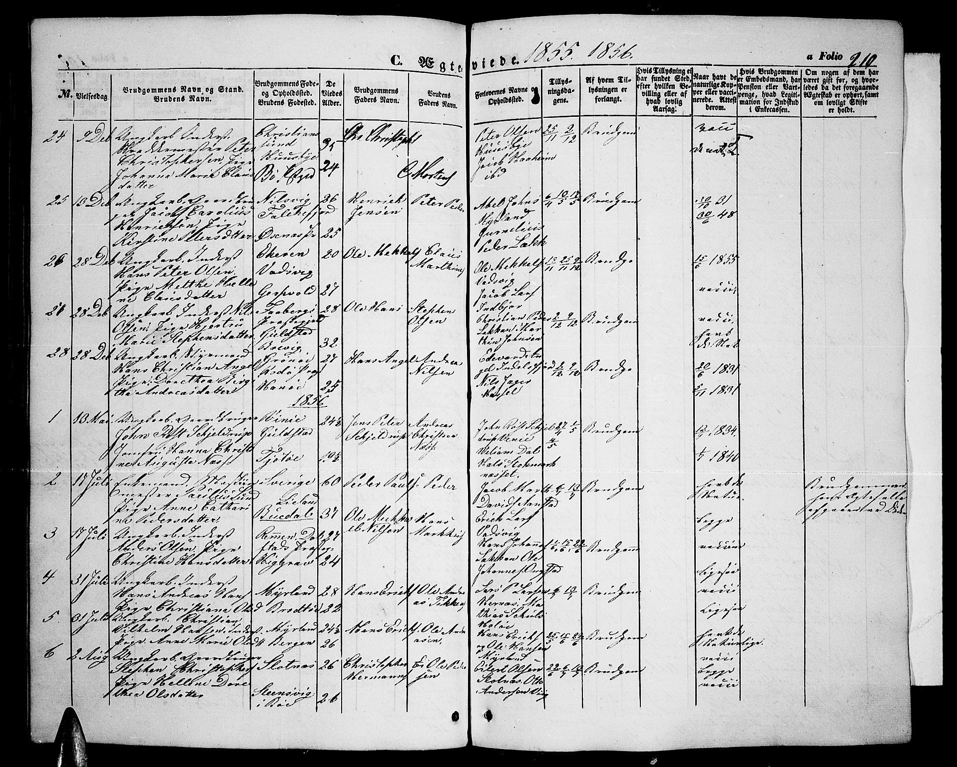 Ministerialprotokoller, klokkerbøker og fødselsregistre - Nordland, AV/SAT-A-1459/888/L1265: Parish register (copy) no. 888C03, 1850-1863, p. 210