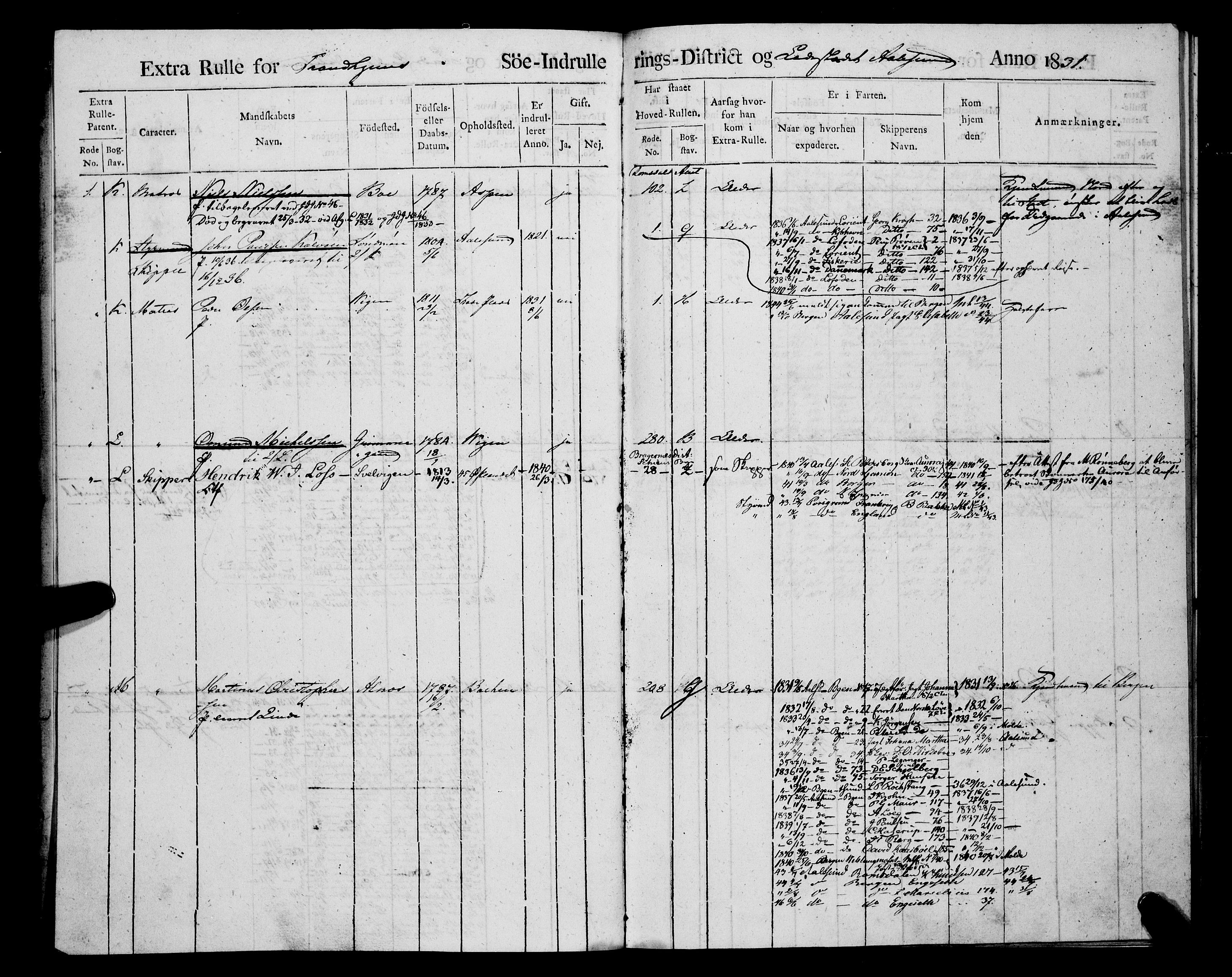 Sjøinnrulleringen - Trondhjemske distrikt, AV/SAT-A-5121/01/L0307: Hovedrulle, ungdomsrulle og ekstrarulle for Ålesund by, 1831-1846