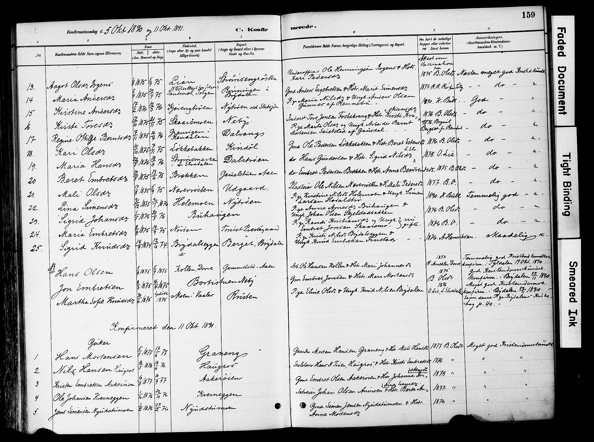 Tynset prestekontor, SAH/PREST-058/H/Ha/Haa/L0022: Parish register (official) no. 22, 1880-1899, p. 159