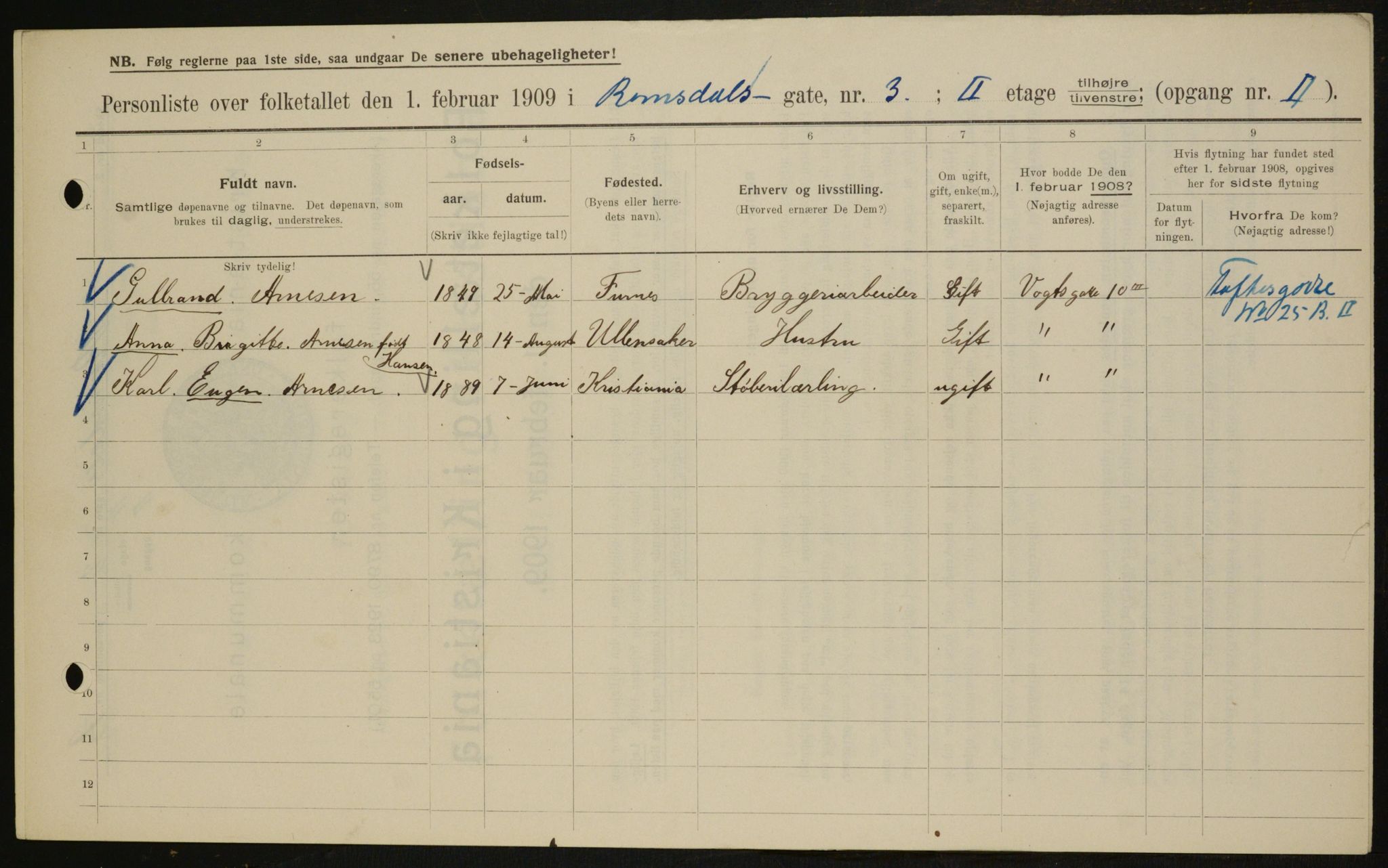 OBA, Municipal Census 1909 for Kristiania, 1909, p. 75431