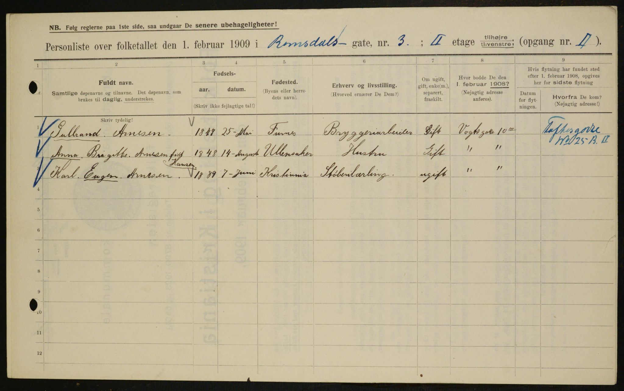 OBA, Municipal Census 1909 for Kristiania, 1909, p. 75431