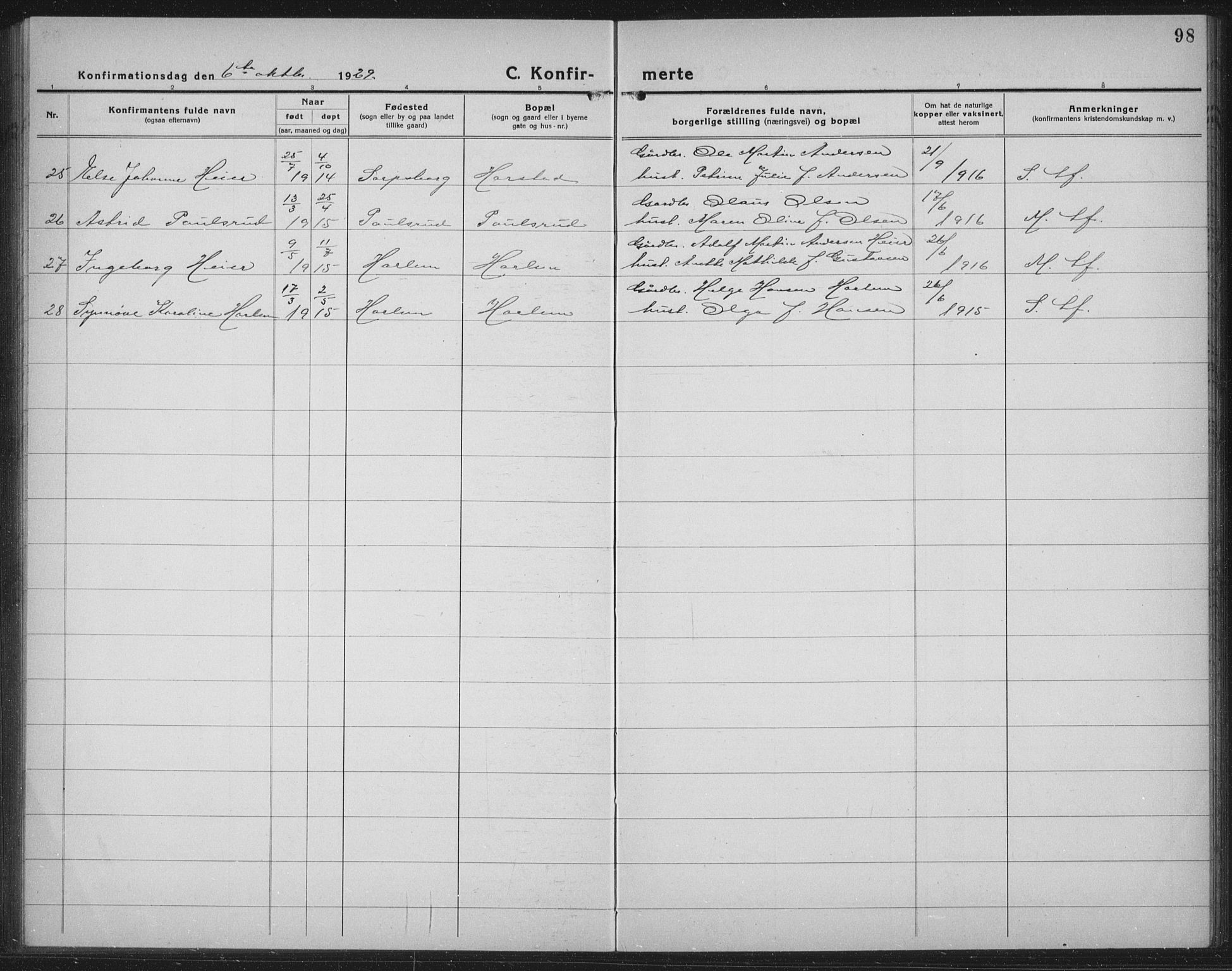 Rakkestad prestekontor Kirkebøker, AV/SAO-A-2008/G/Gb/L0003: Parish register (copy) no. II 3, 1920-1941, p. 98