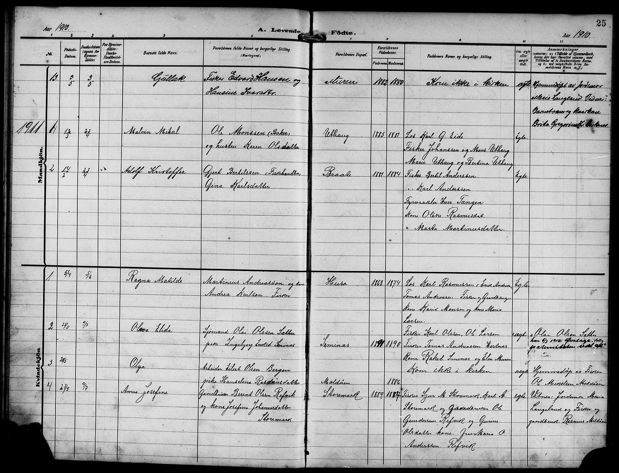 Lindås Sokneprestembete, SAB/A-76701/H/Hab: Parish register (copy) no. D 3, 1906-1917, p. 25