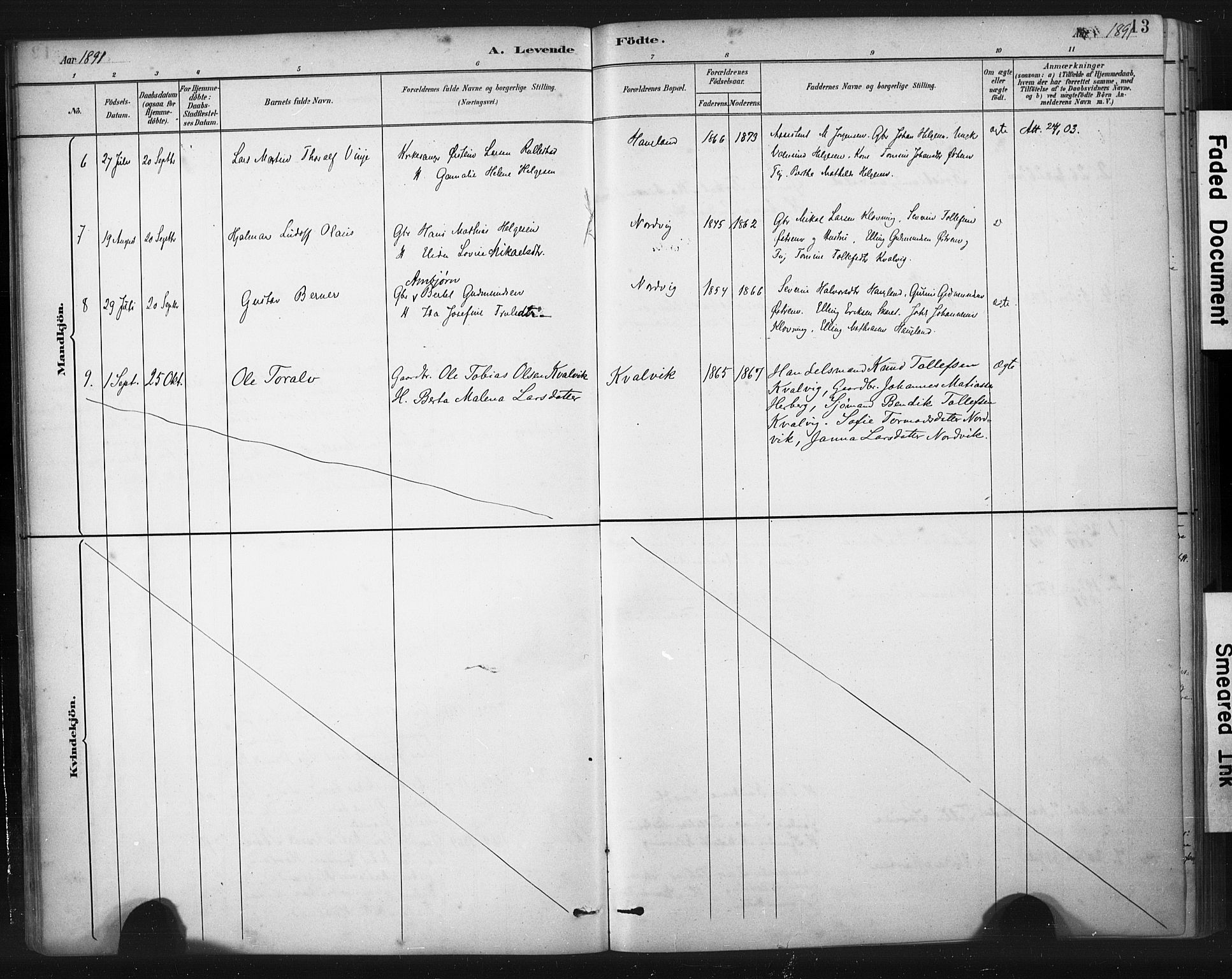 Torvastad sokneprestkontor, AV/SAST-A -101857/H/Ha/Haa/L0016: Parish register (official) no. A 15, 1883-1903, p. 13