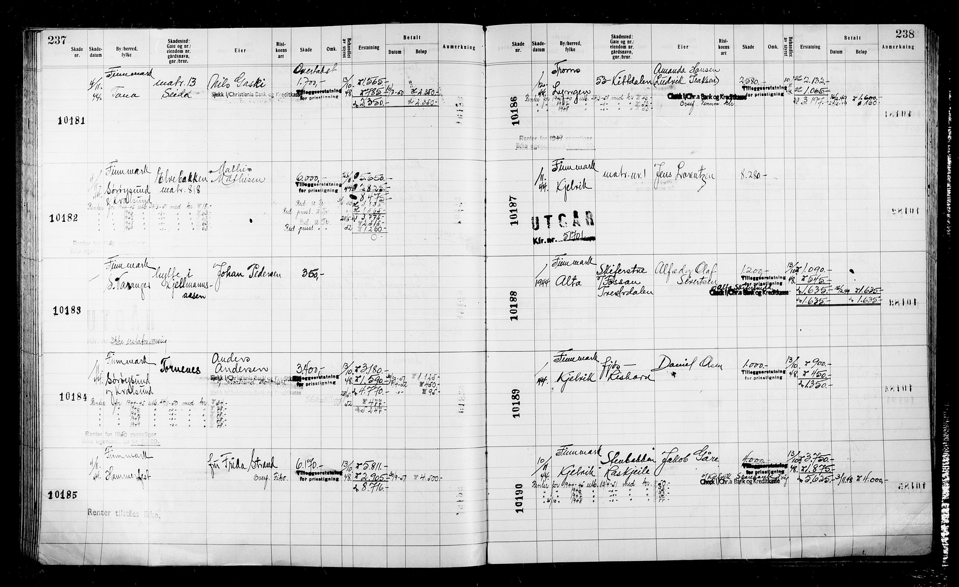 Krigsskadetrygdene for bygninger og løsøre, AV/RA-S-1548/V/L0043: Bygning, ikke trygdet., 1940-1945, p. 237-238