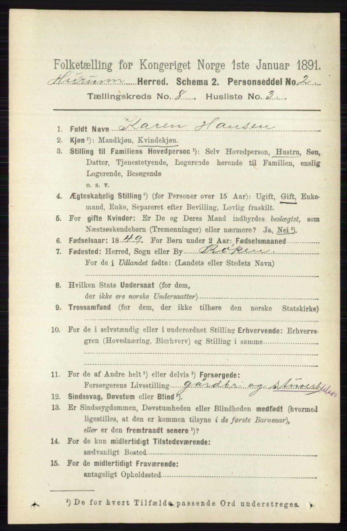 RA, 1891 census for 0628 Hurum, 1891, p. 2669