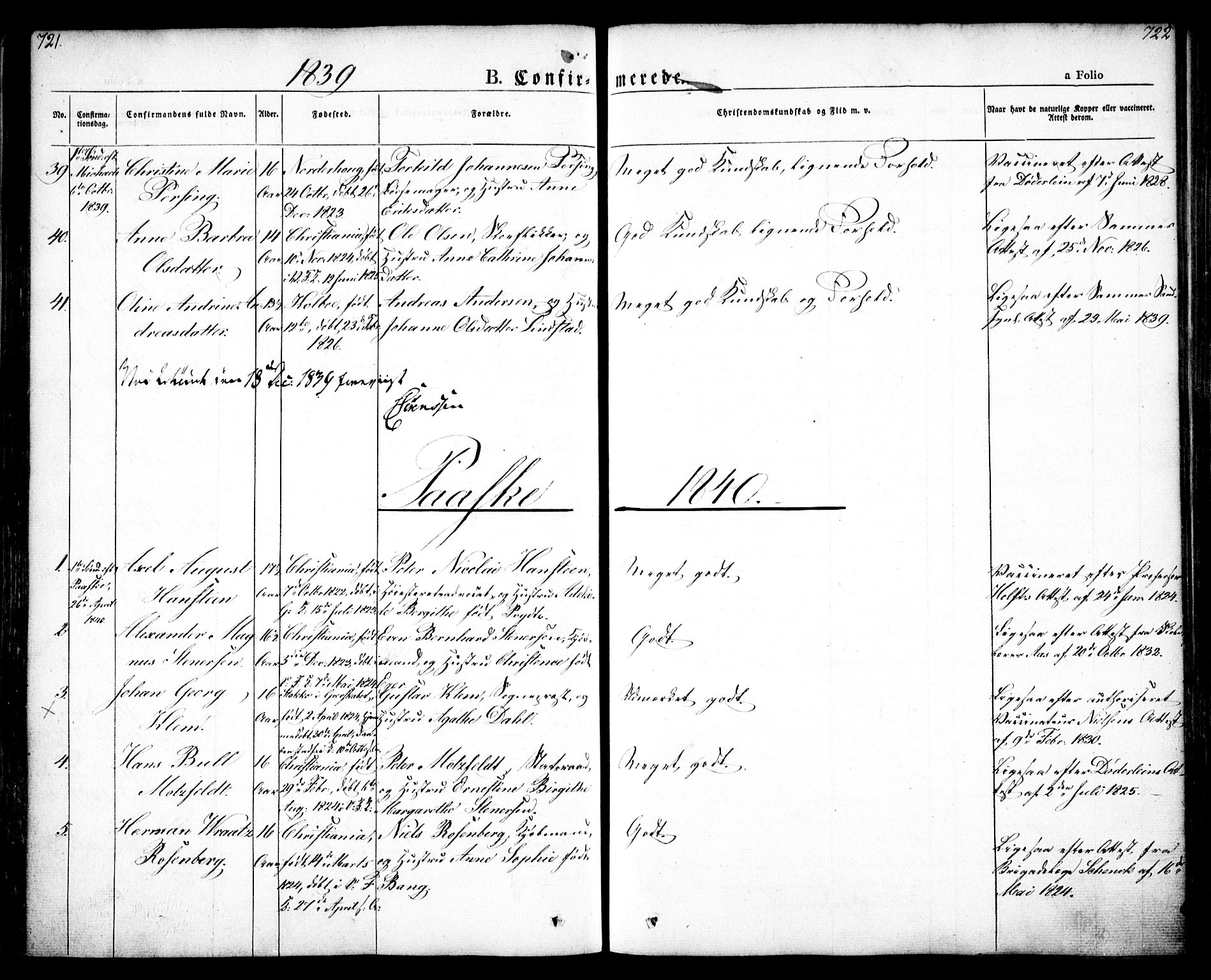 Oslo domkirke Kirkebøker, SAO/A-10752/F/Fa/L0012: Parish register (official) no. 12, 1837-1845, p. 721-722