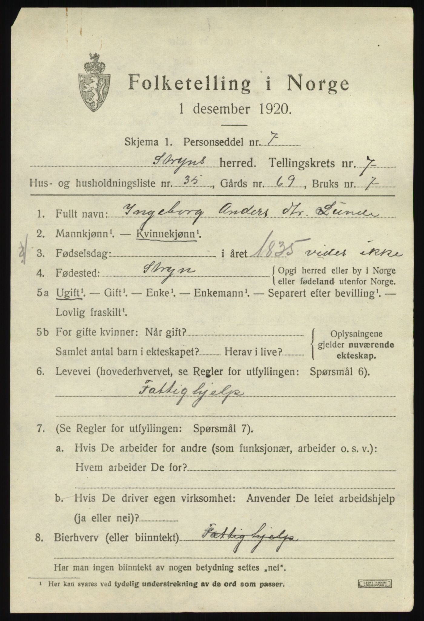 SAB, 1920 census for Stryn, 1920, p. 3704