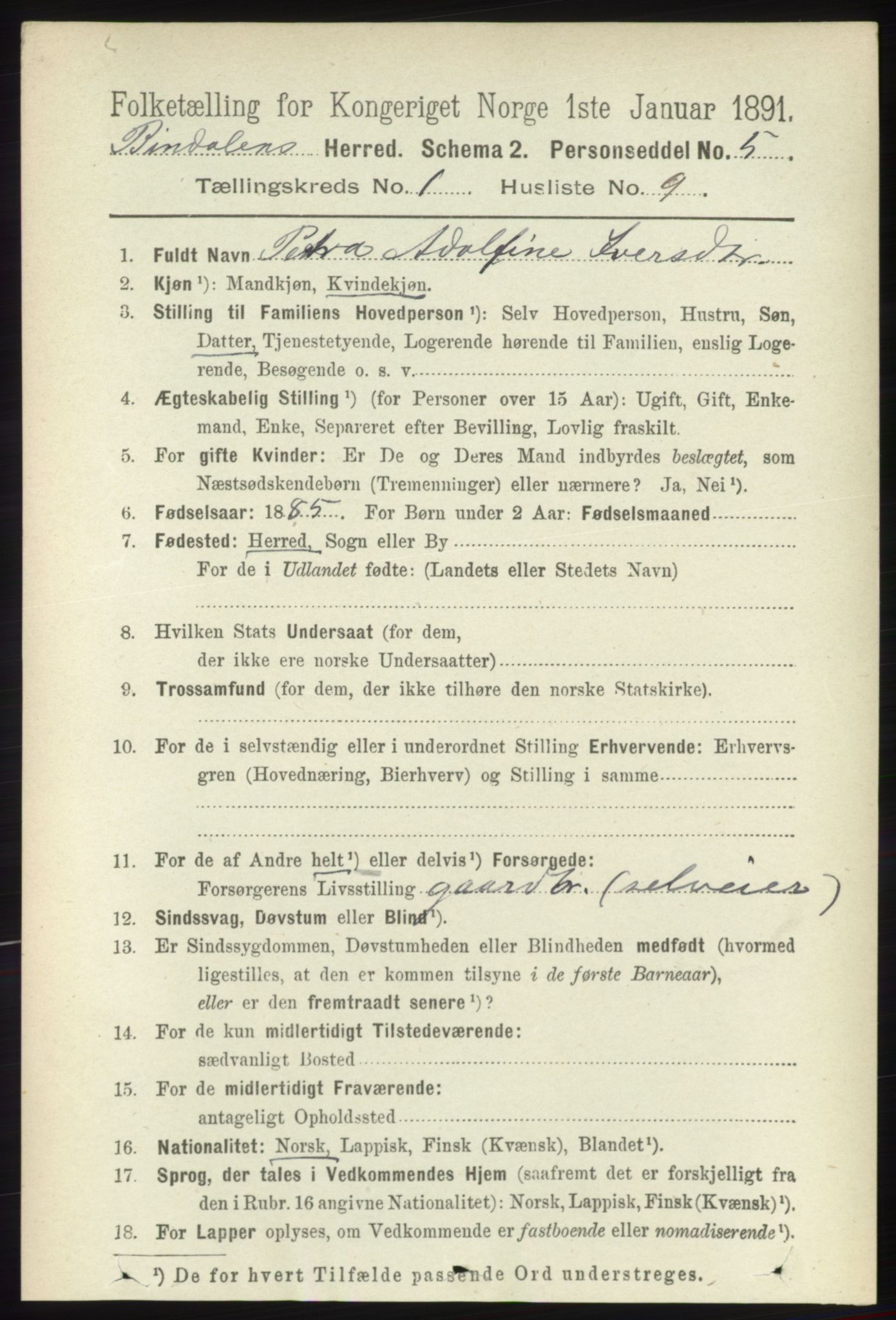 RA, 1891 census for 1811 Bindal, 1891, p. 123