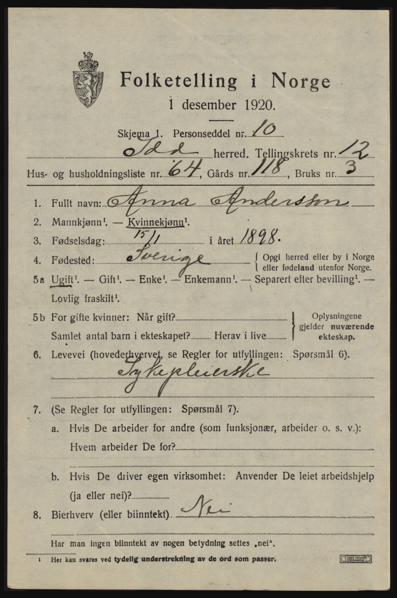 SAO, 1920 census for Idd, 1920, p. 12587