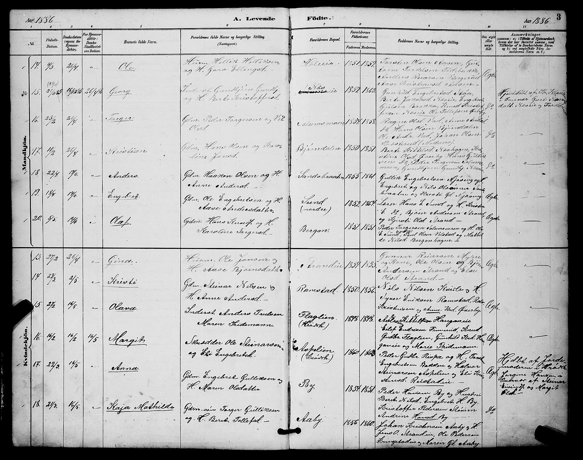 Sigdal kirkebøker, AV/SAKO-A-245/G/Ga/L0005: Parish register (copy) no. I 5, 1886-1900, p. 3
