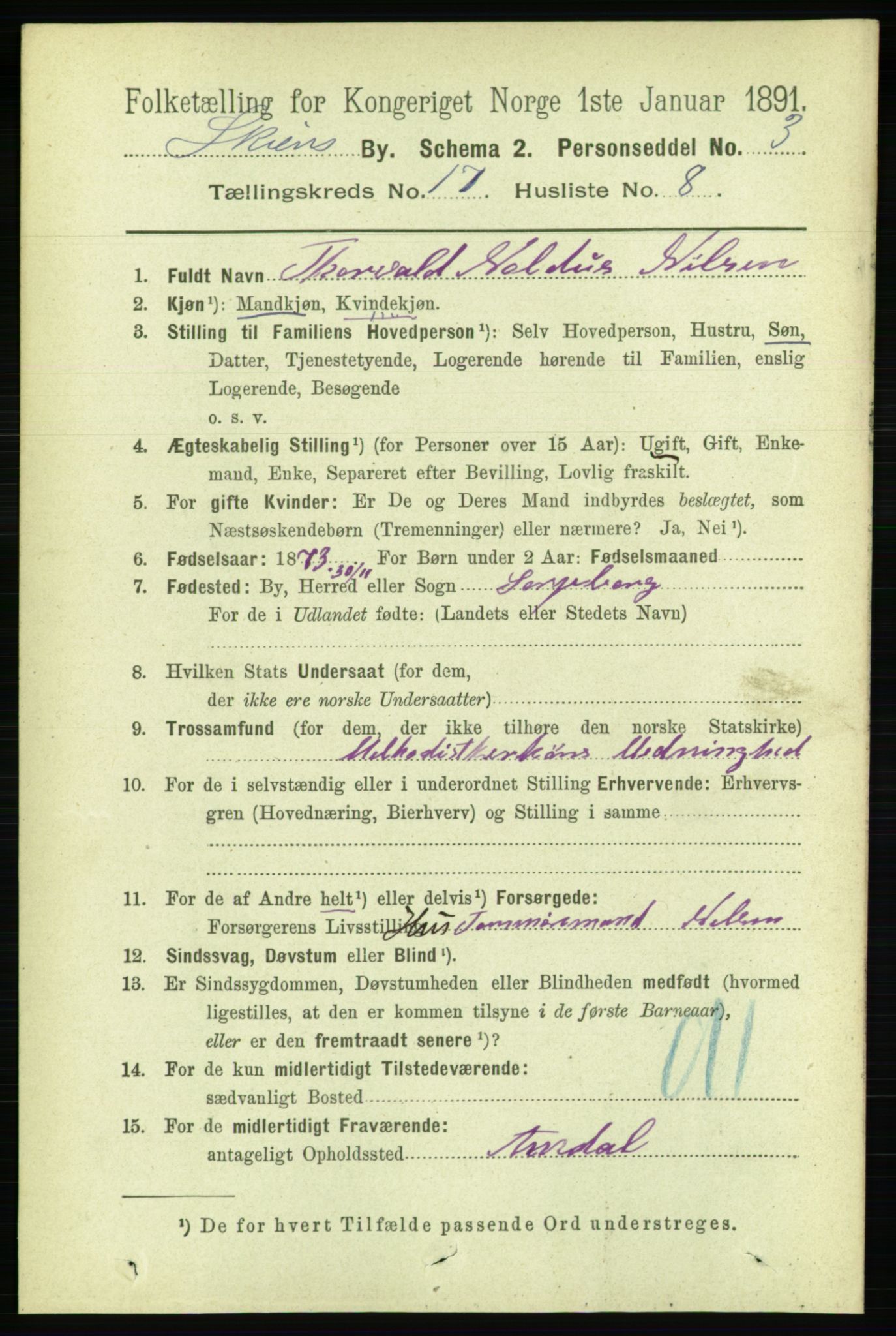 RA, 1891 census for 0806 Skien, 1891, p. 4861