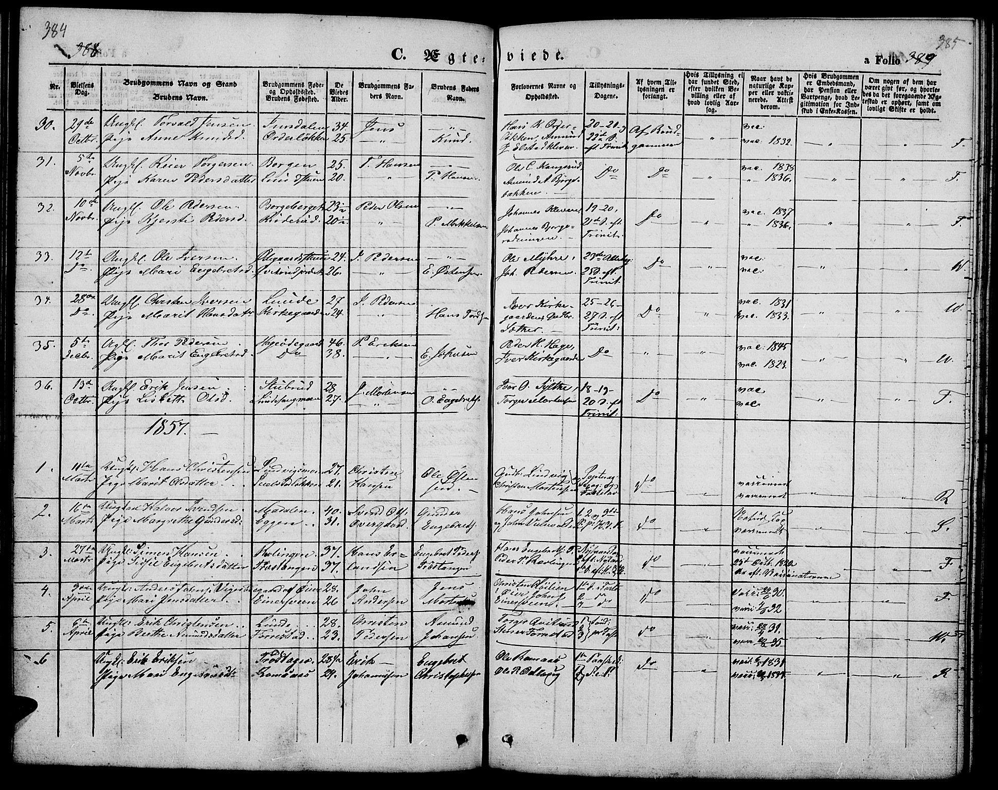 Ringebu prestekontor, SAH/PREST-082/H/Ha/Hab/L0003: Parish register (copy) no. 3, 1854-1866, p. 384-385